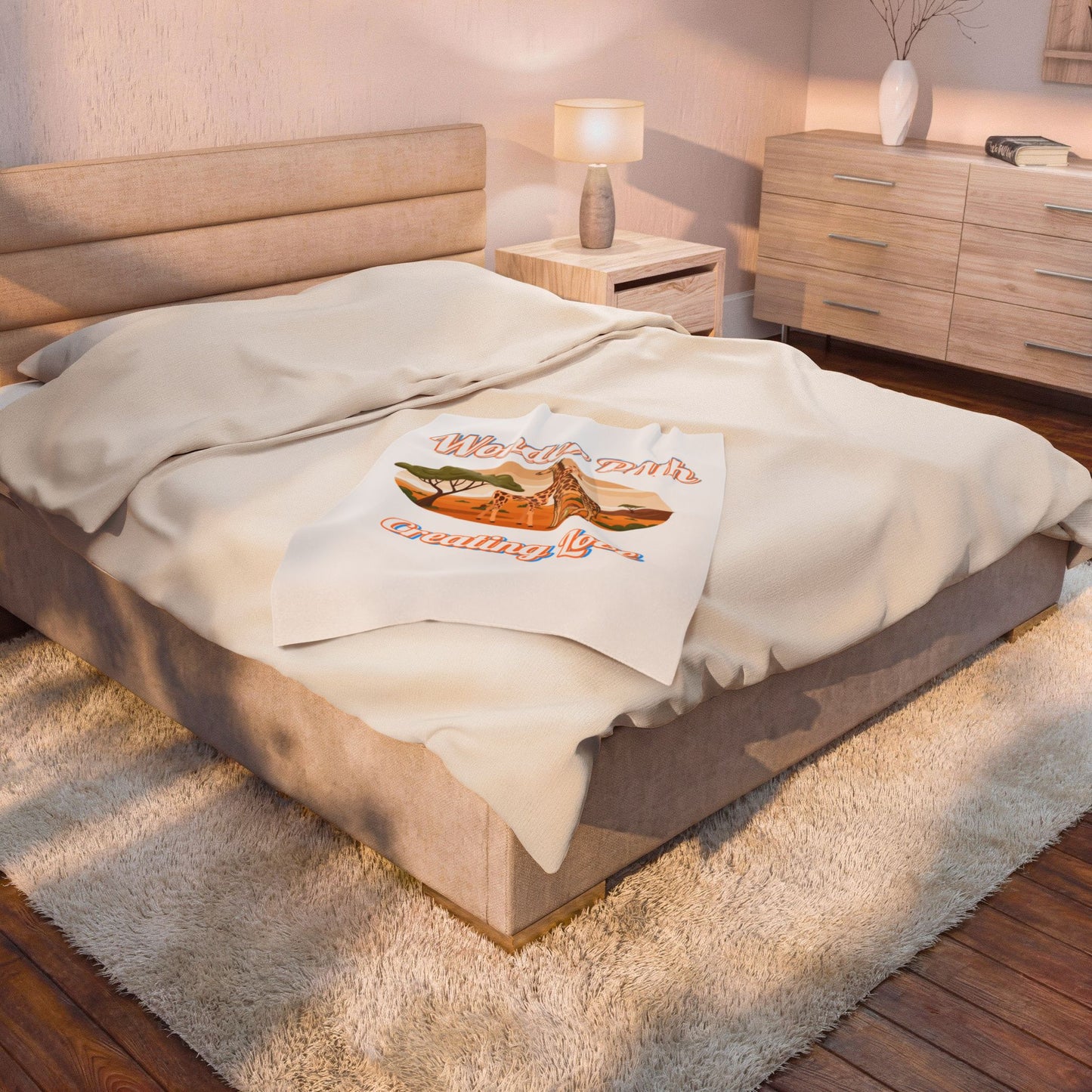 Velveteen Plush Blanket — ‘Wonder Path Creating Love’ Giraffe Safari Throw