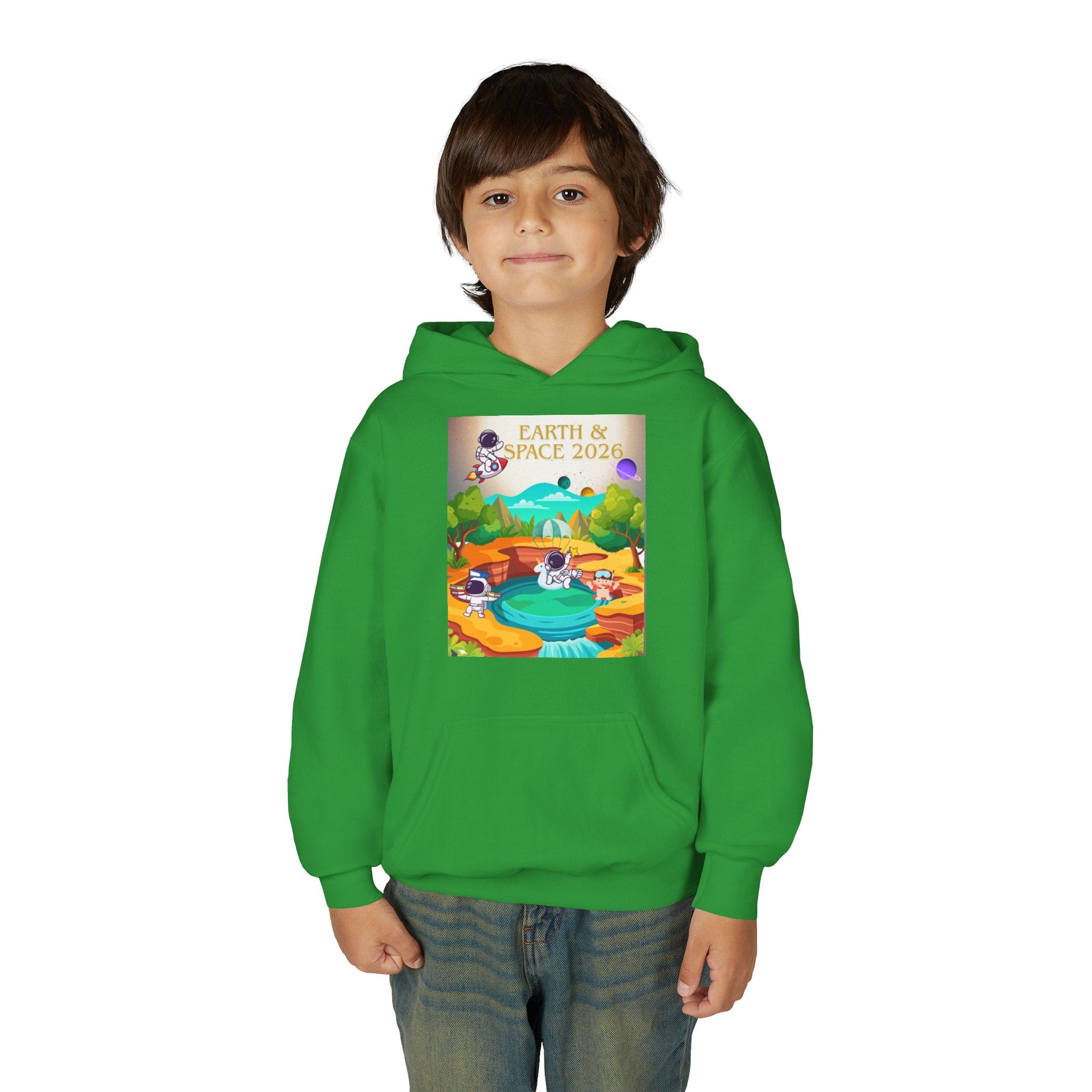 Earth & Space 2026 Youth Hoodie — Cute Space Explorer Kids Sweatshirt