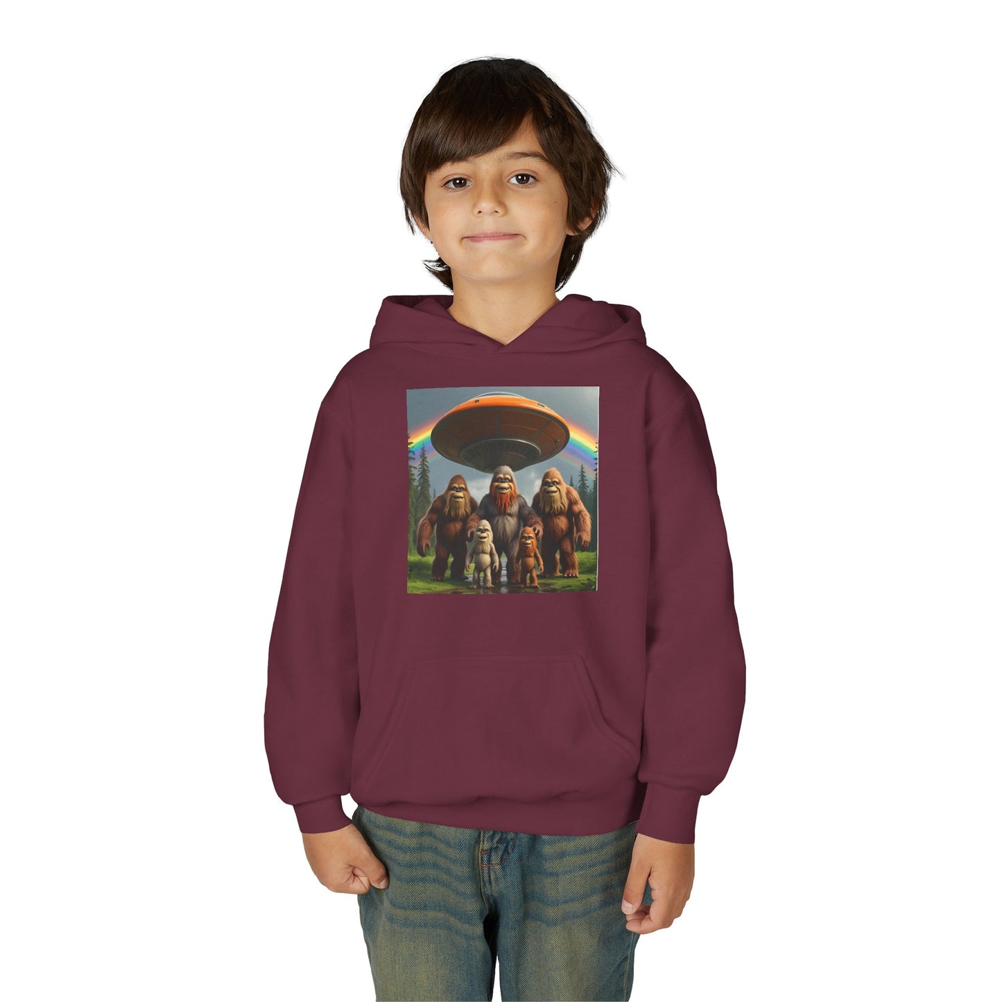 Youth Hoodie with Fun Bigfoot Design, Casual Sweatshirt for Kids, Perfect for Camp, Holidays, or Everyday Wear