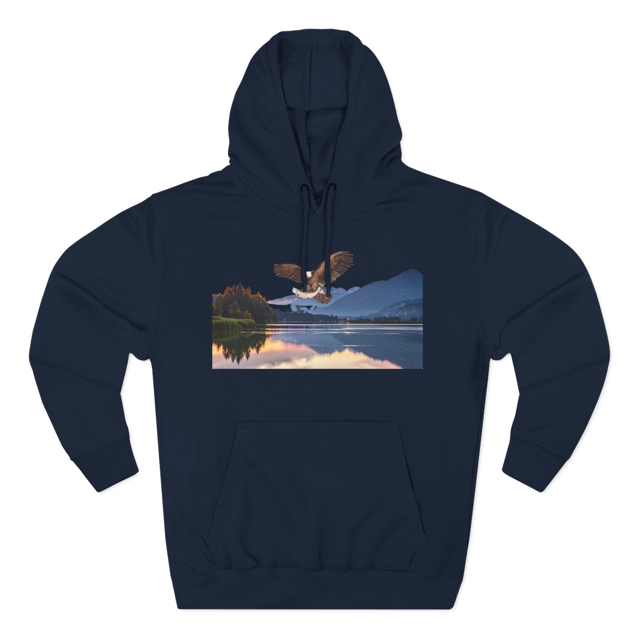 Sunset Lake Eagle Hoodie - Nature Landscape Fleece Pullover