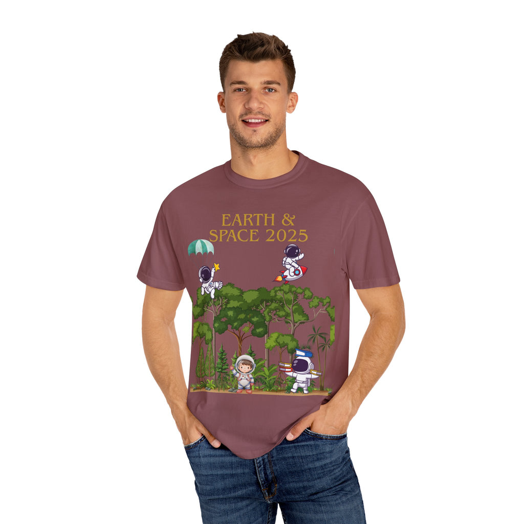 Earth & Space 2025 Unisex T-shirt, Cute Astronaut Tee, Nature Lover Shirt, Space Exploration Gift, Eco-Friendly Tee