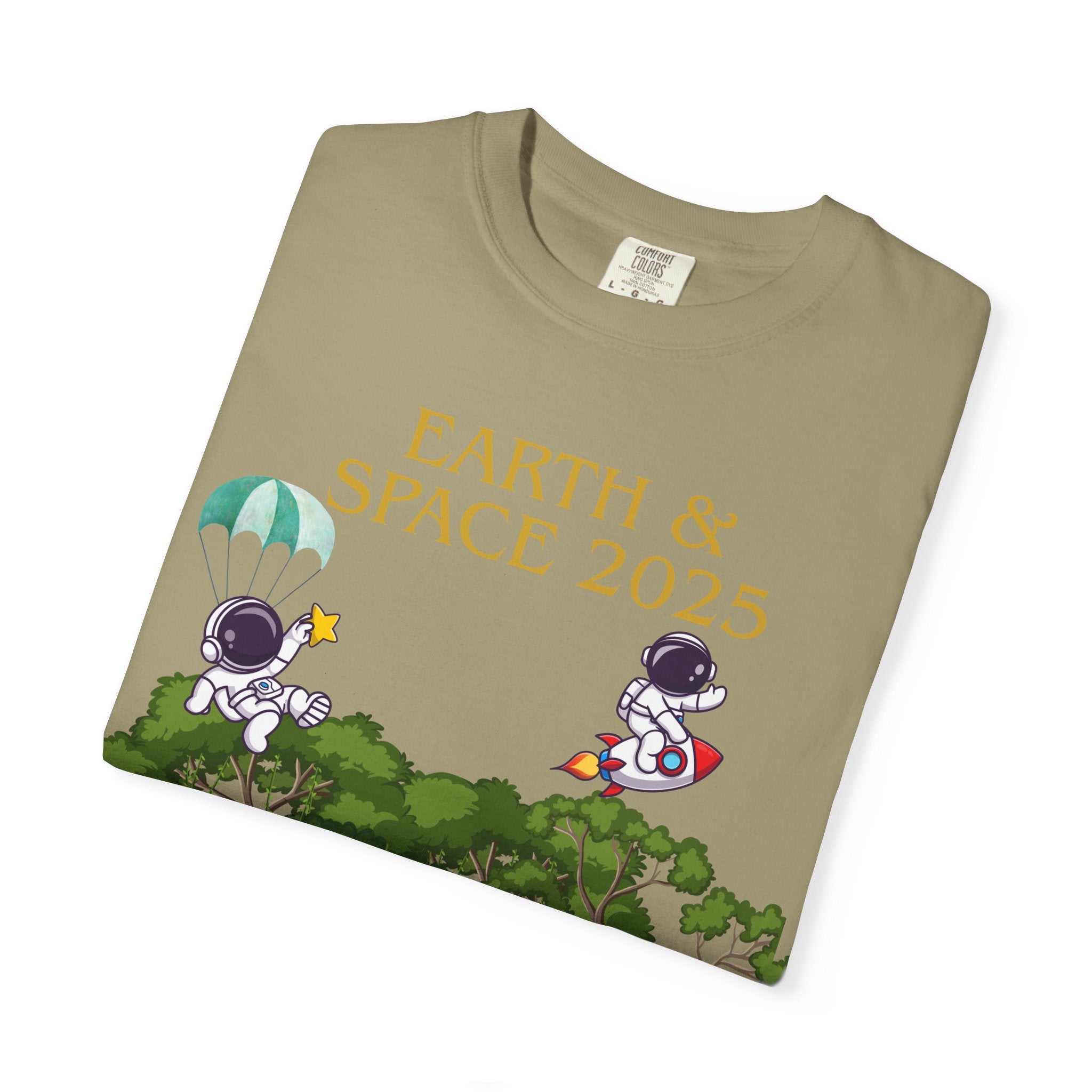 Earth & Space 2025 Unisex T-shirt, Cute Astronaut Tee, Nature Lover Shirt, Space Exploration Gift, Eco-Friendly Tee
