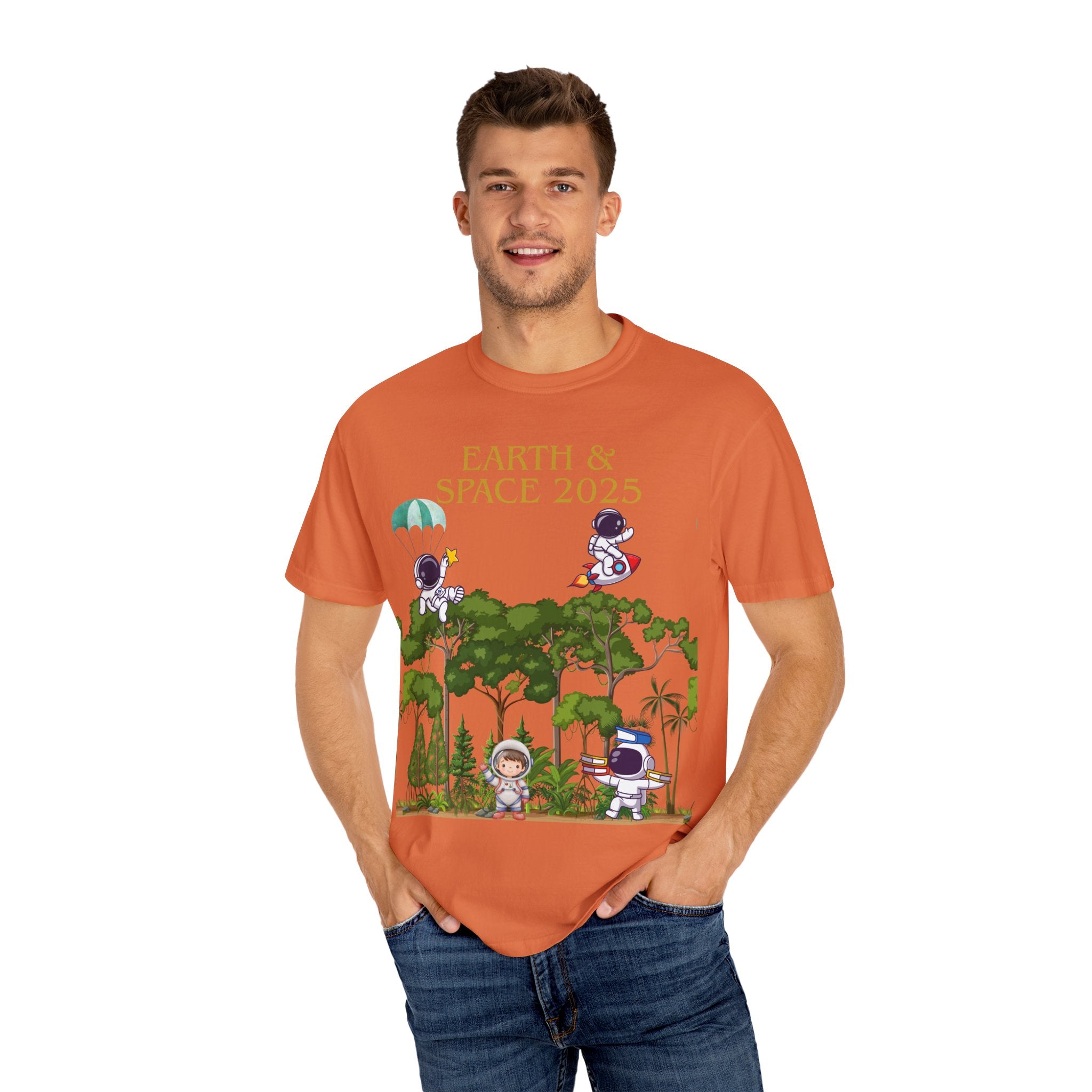 Earth & Space 2025 Unisex T-shirt, Cute Astronaut Tee, Nature Lover Shirt, Space Exploration Gift, Eco-Friendly Tee