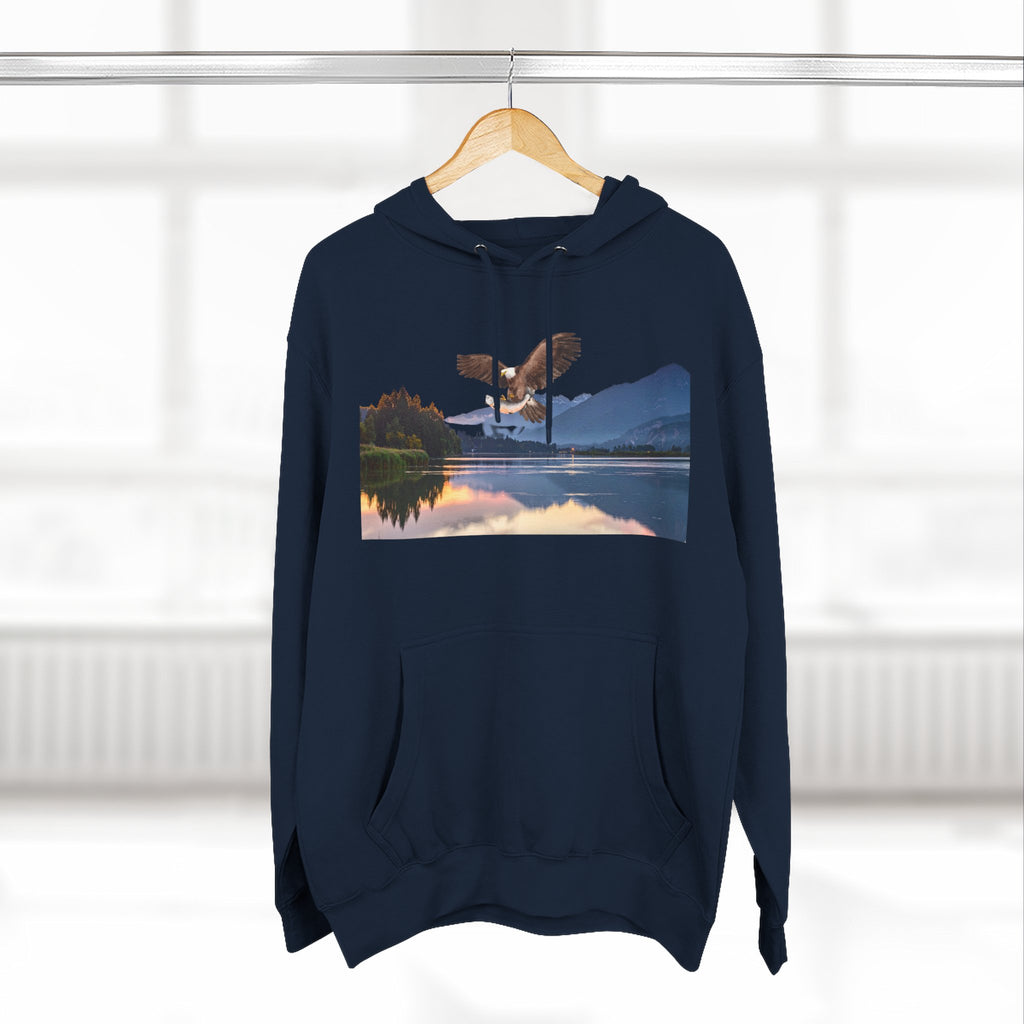 Sunset Lake Eagle Hoodie - Nature Landscape Fleece Pullover