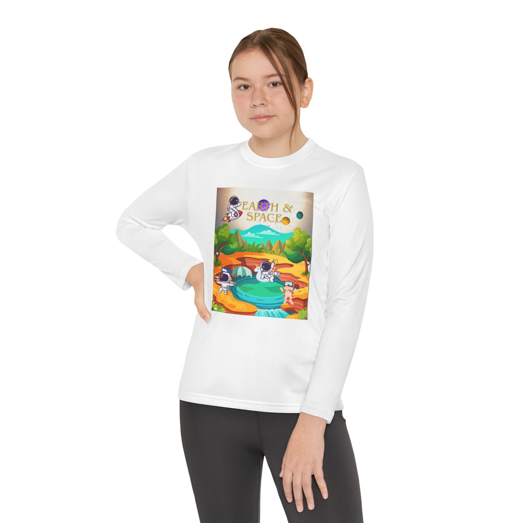 Youth Long Sleeve Tee — 'Beach & Space' Colorful Cartoon Adventure Print