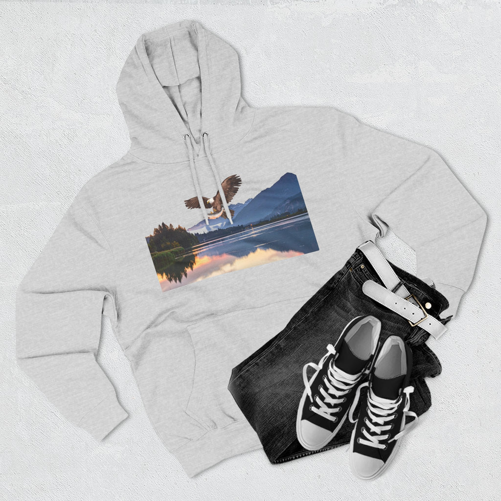 Sunset Lake Eagle Hoodie - Nature Landscape Fleece Pullover