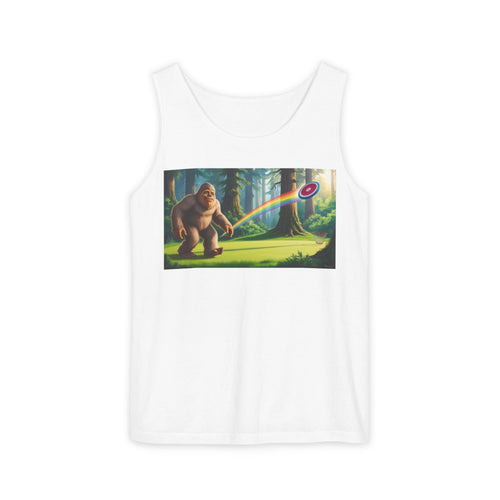 Adventurous Bigfoot Rainbow Tank Top, Unisex Summer Top, Eco-Friendly Gift, Outdoor Wear, Fun Hiking Apparel