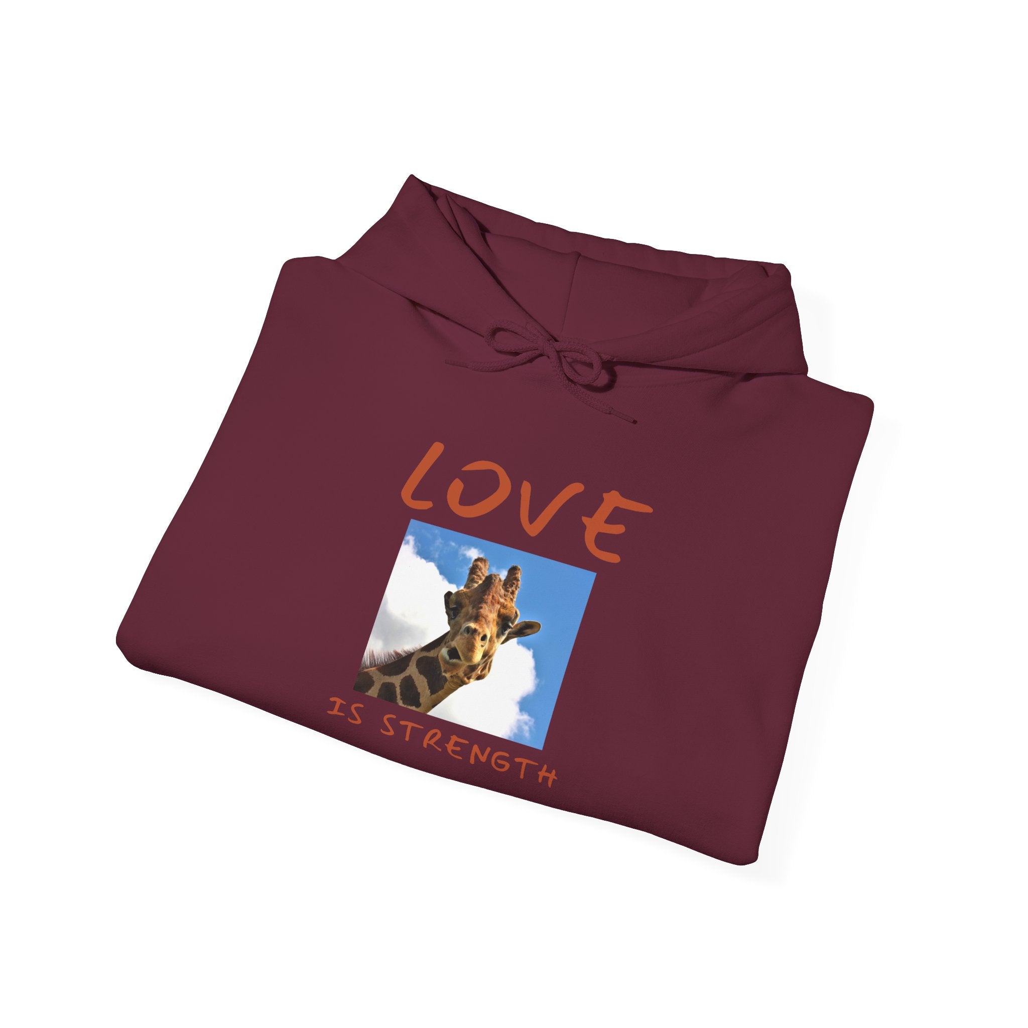 Giraffe Love Hoodie – "Love Is Strength" Wonder Path Empowering Joy Sweatshirt