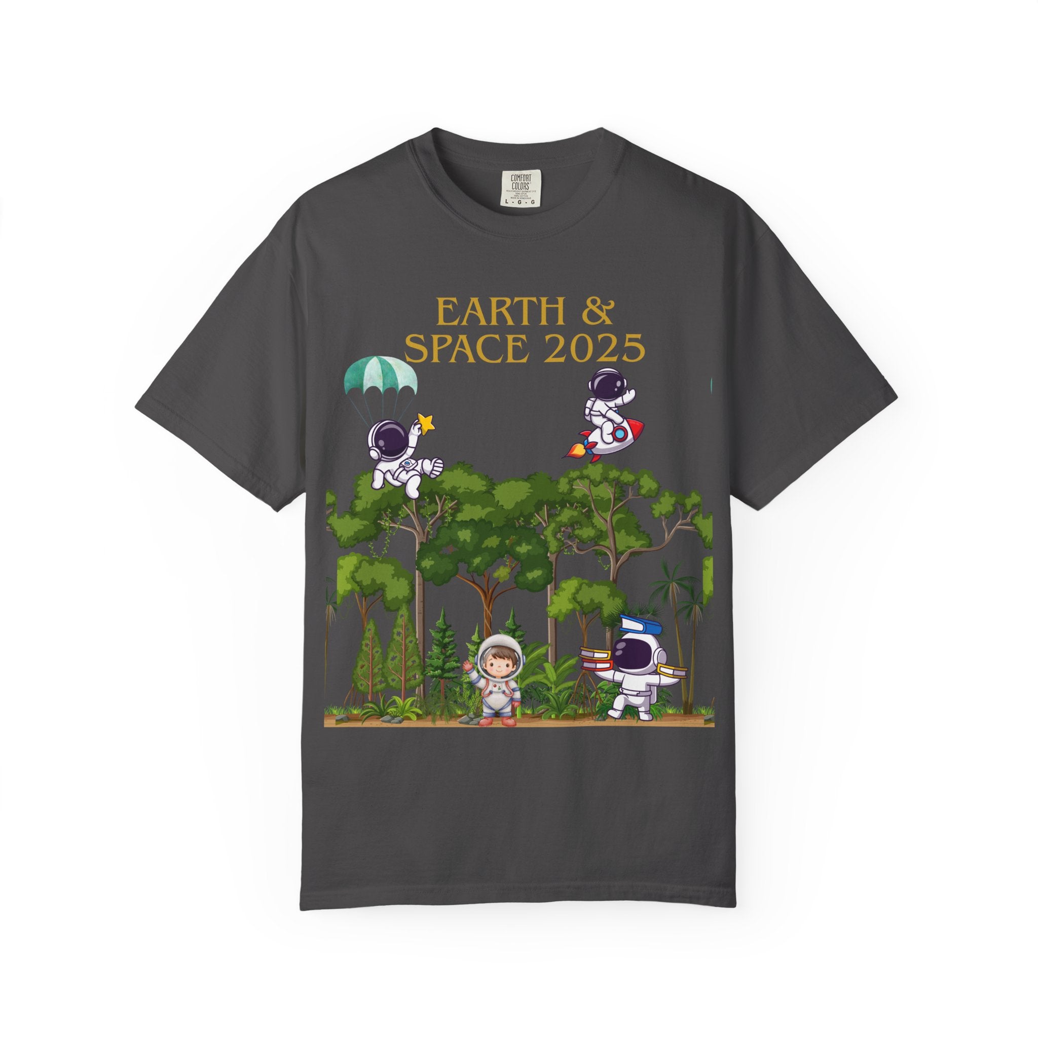 Earth & Space 2025 Unisex T-shirt, Cute Astronaut Tee, Nature Lover Shirt, Space Exploration Gift, Eco-Friendly Tee
