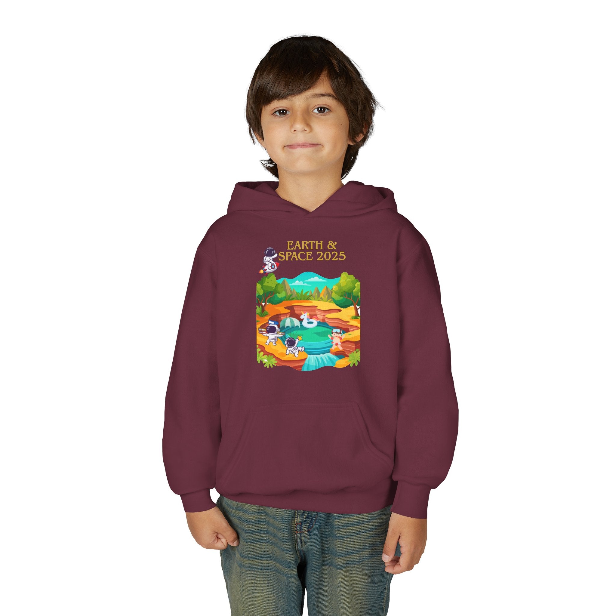 Youth Earth & Space 2025 Graphic Hoodie, Fun For Kids, Perfect for School, Space Lovers Gift, Comfortable Everyday Wear