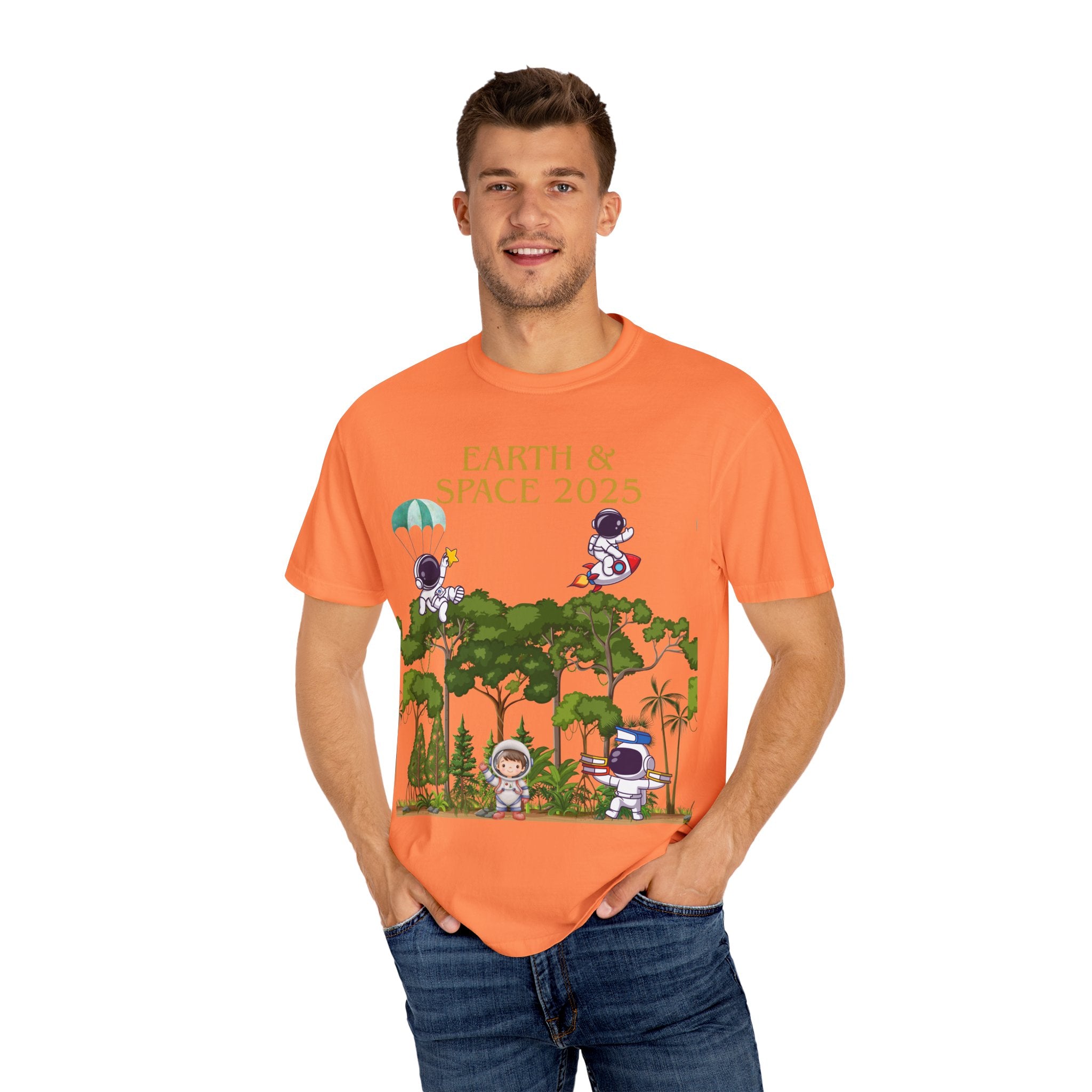 Earth & Space 2025 Unisex T-shirt, Cute Astronaut Tee, Nature Lover Shirt, Space Exploration Gift, Eco-Friendly Tee