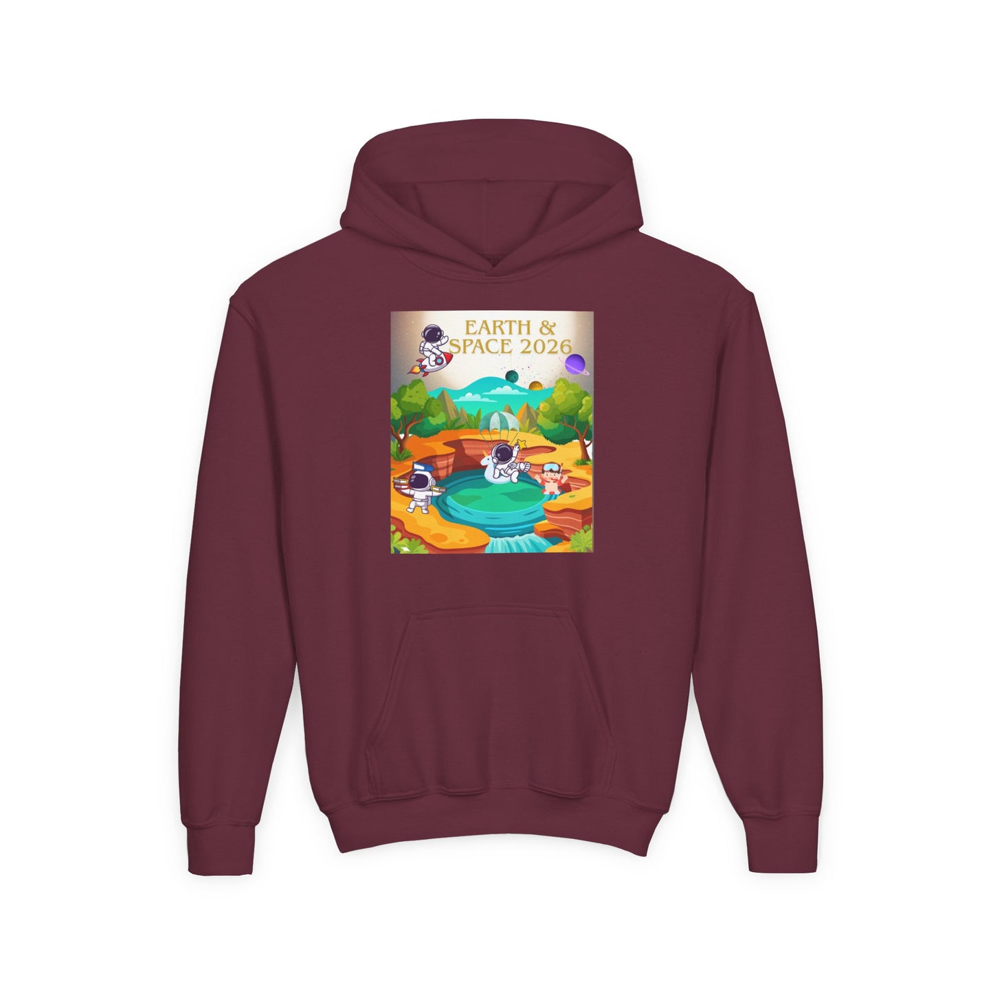 Earth & Space 2026 Youth Hoodie — Cute Space Explorer Kids Sweatshirt