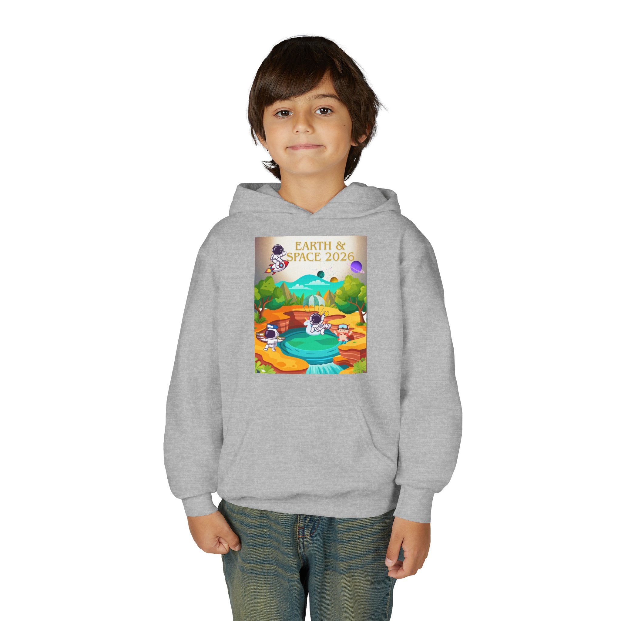 Earth & Space 2026 Youth Hoodie — Cute Space Explorer Kids Sweatshirt