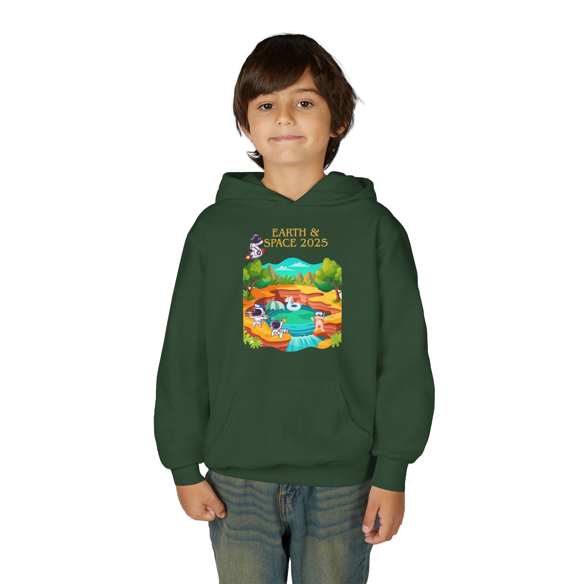 Youth Earth & Space 2025 Graphic Hoodie, Fun For Kids, Perfect for School, Space Lovers Gift, Comfortable Everyday Wear