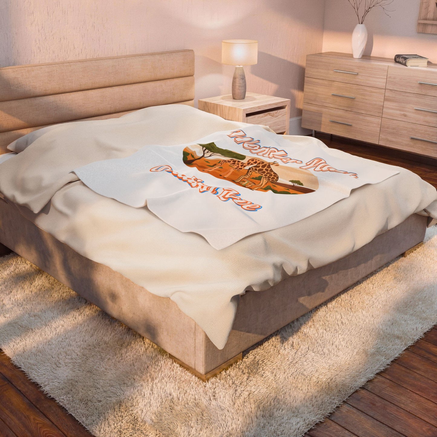 Velveteen Plush Blanket — ‘Wonder Path Creating Love’ Giraffe Safari Throw