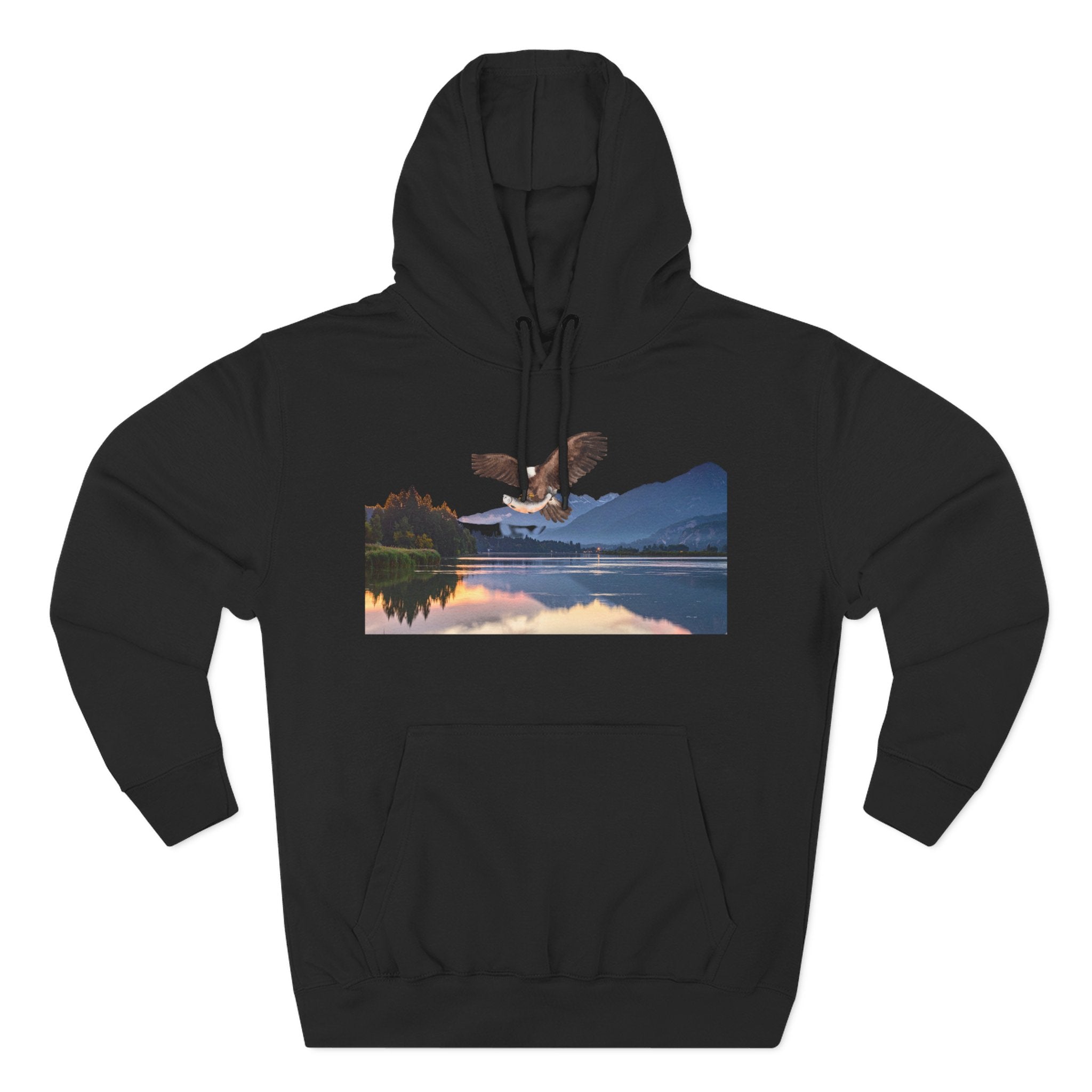 Sunset Lake Eagle Hoodie - Nature Landscape Fleece Pullover
