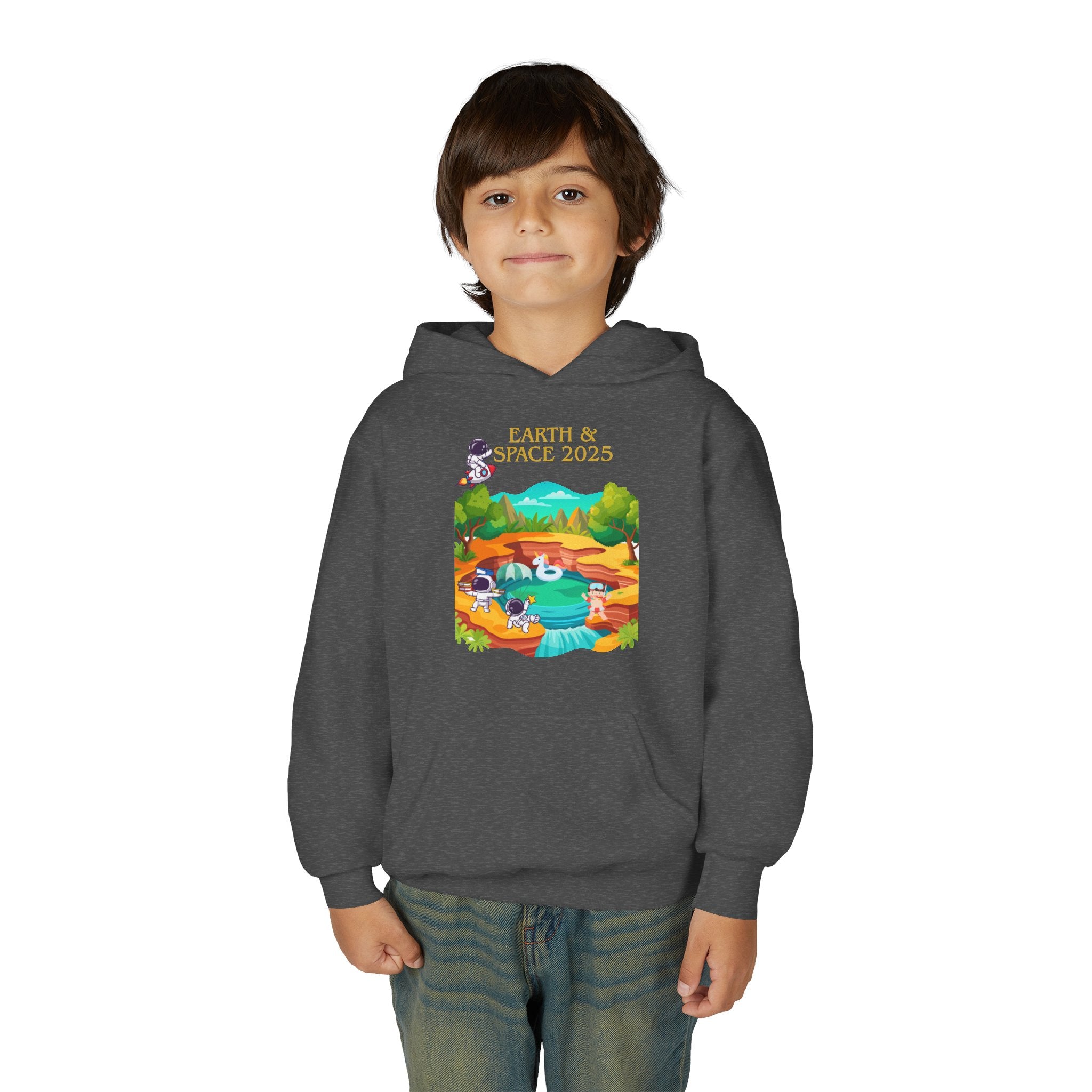 Youth Earth & Space 2025 Graphic Hoodie, Fun For Kids, Perfect for School, Space Lovers Gift, Comfortable Everyday Wear