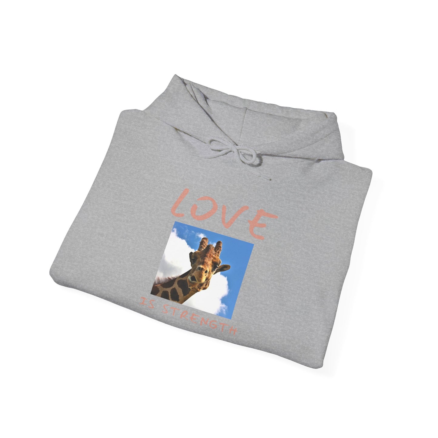 Giraffe Love Hoodie – "Love Is Strength" Wonder Path Empowering Joy Sweatshirt