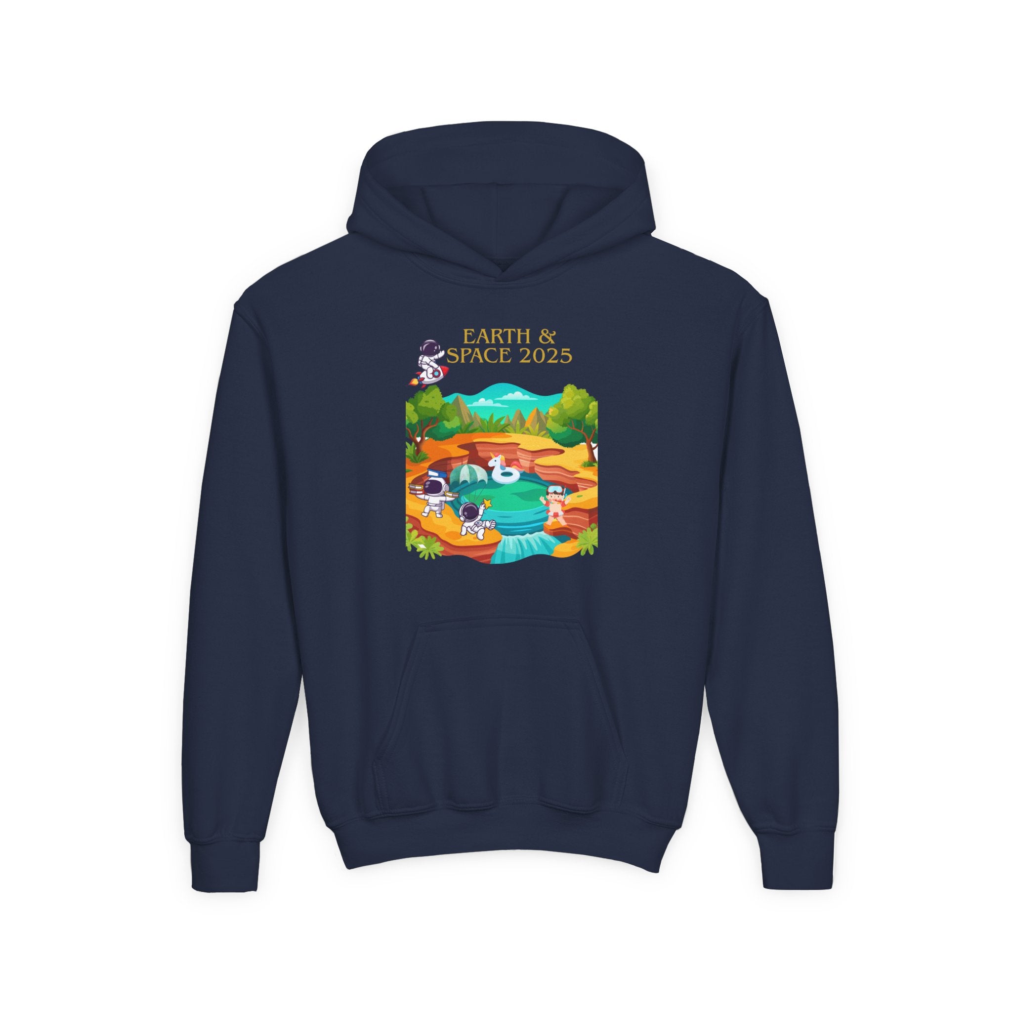Youth Earth & Space 2025 Graphic Hoodie, Fun For Kids, Perfect for School, Space Lovers Gift, Comfortable Everyday Wear