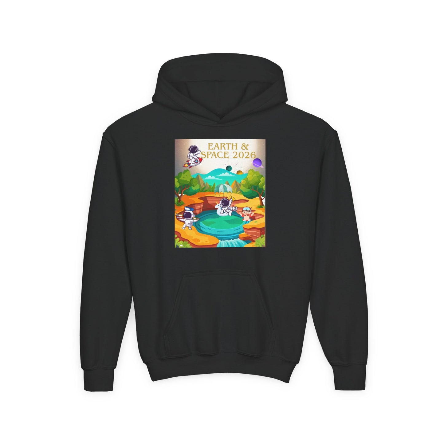 Earth & Space 2026 Youth Hoodie — Cute Space Explorer Kids Sweatshirt