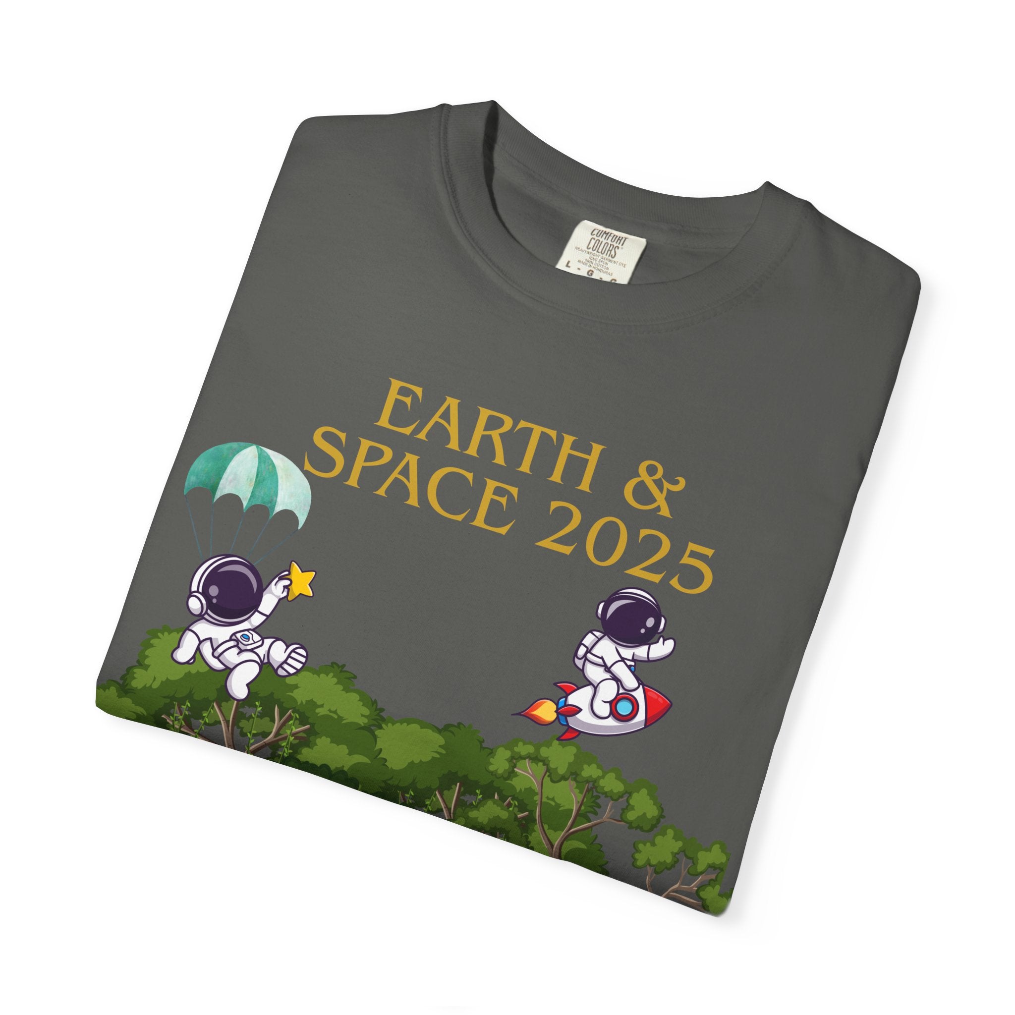 Earth & Space 2025 Unisex T-shirt, Cute Astronaut Tee, Nature Lover Shirt, Space Exploration Gift, Eco-Friendly Tee