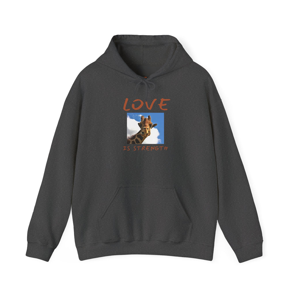 Giraffe Love Hoodie – "Love Is Strength" Wonder Path Empowering Joy Sweatshirt