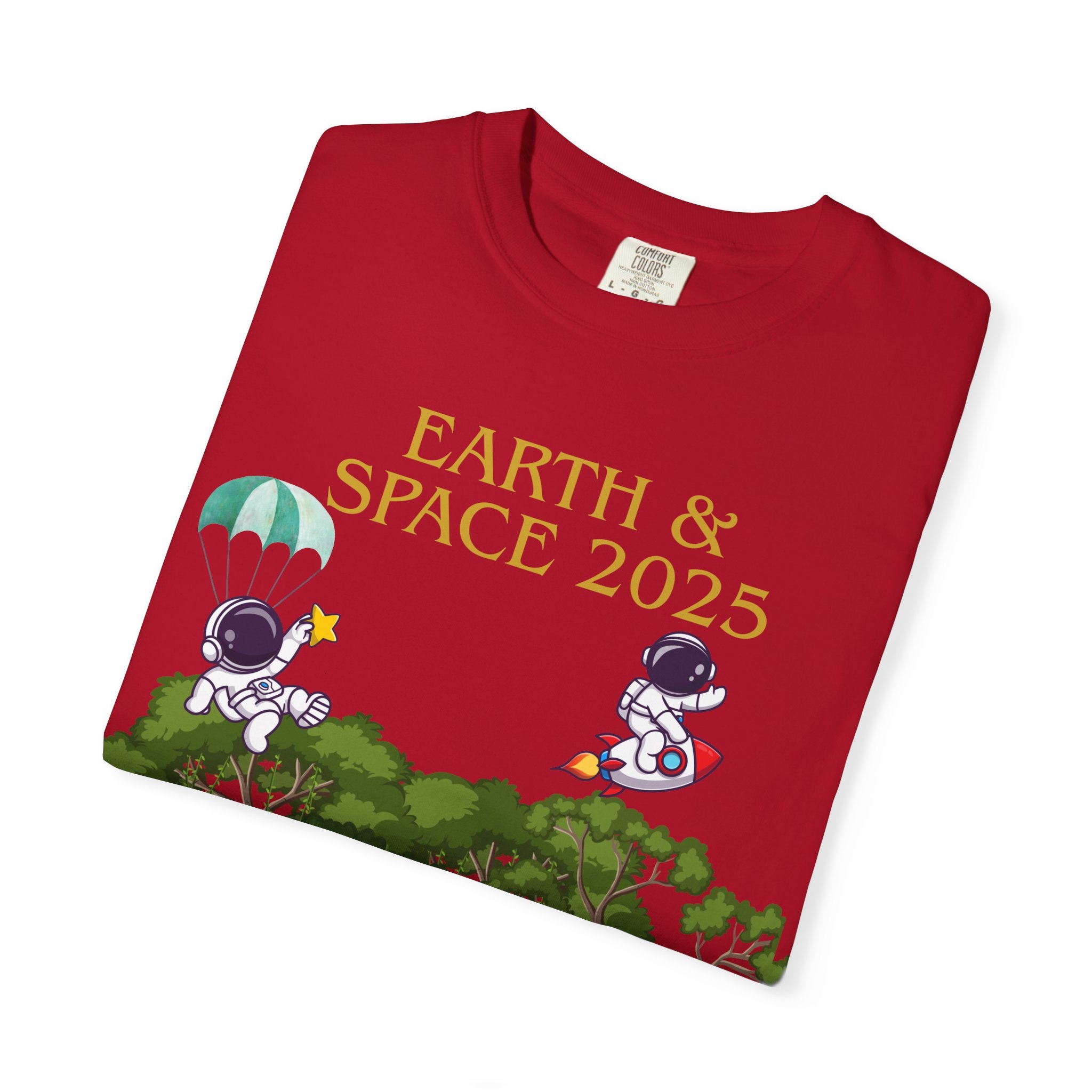 Earth & Space 2025 Unisex T-shirt, Cute Astronaut Tee, Nature Lover Shirt, Space Exploration Gift, Eco-Friendly Tee