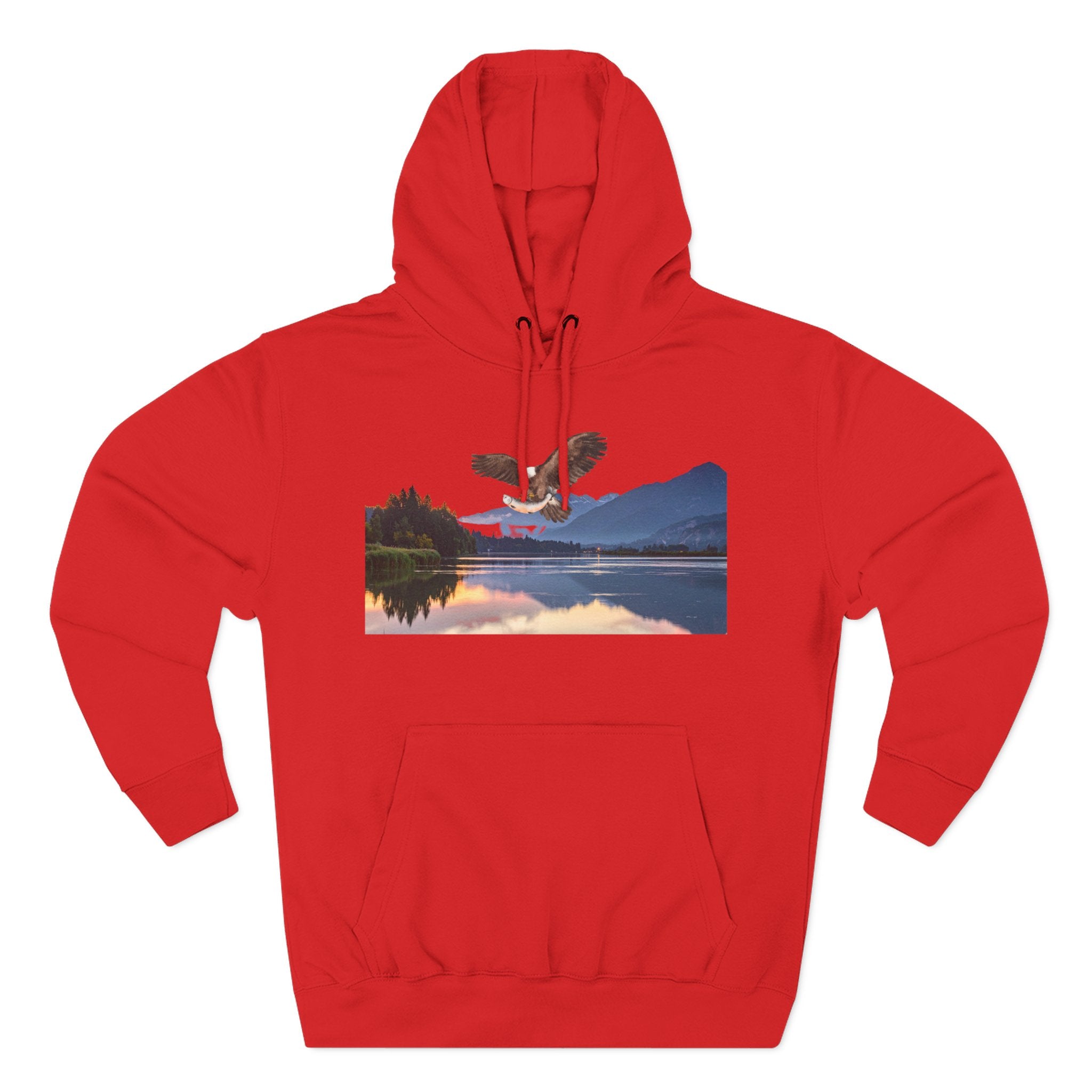 Sunset Lake Eagle Hoodie - Nature Landscape Fleece Pullover