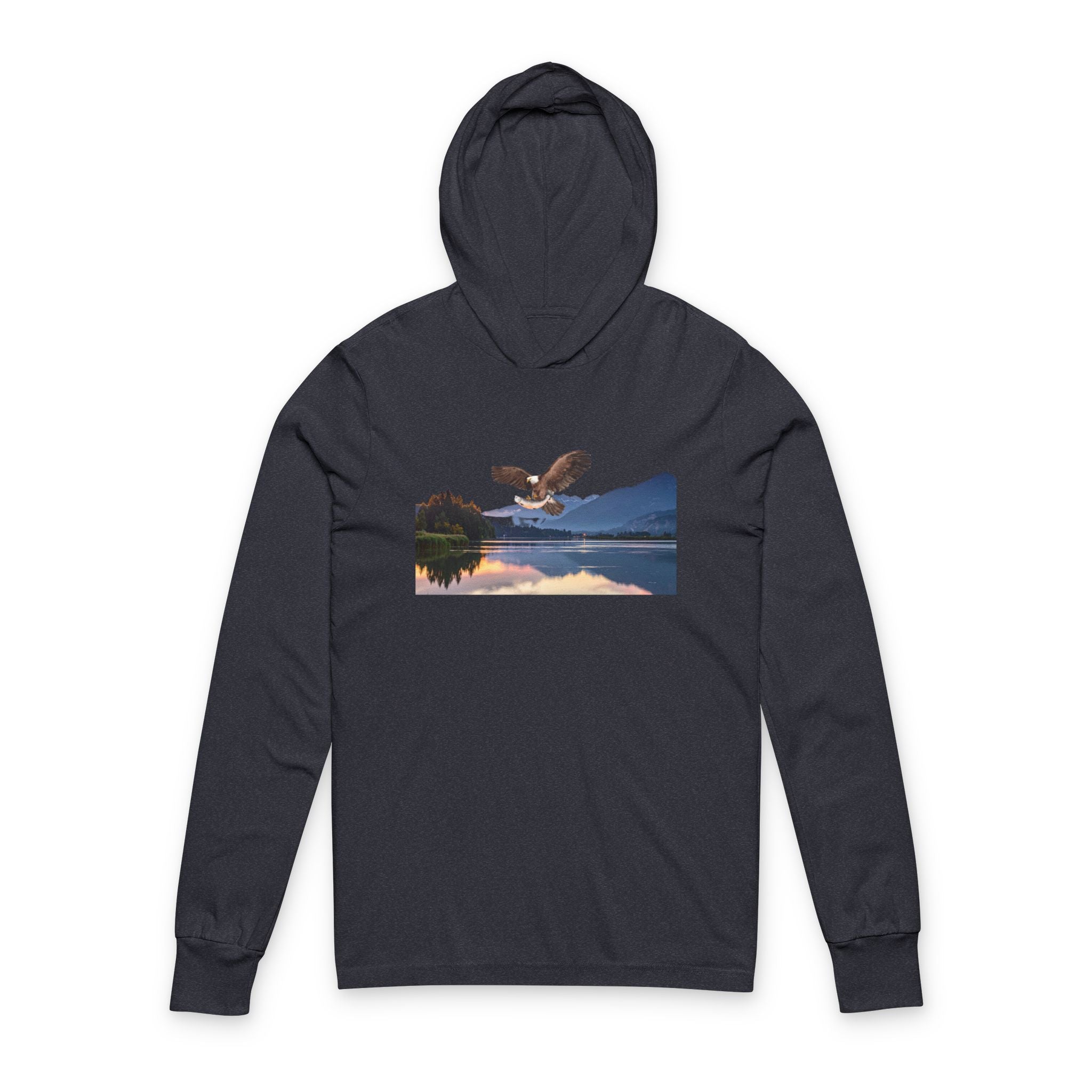 Eagle Over Lake Hooded Long-Sleeve Tee
