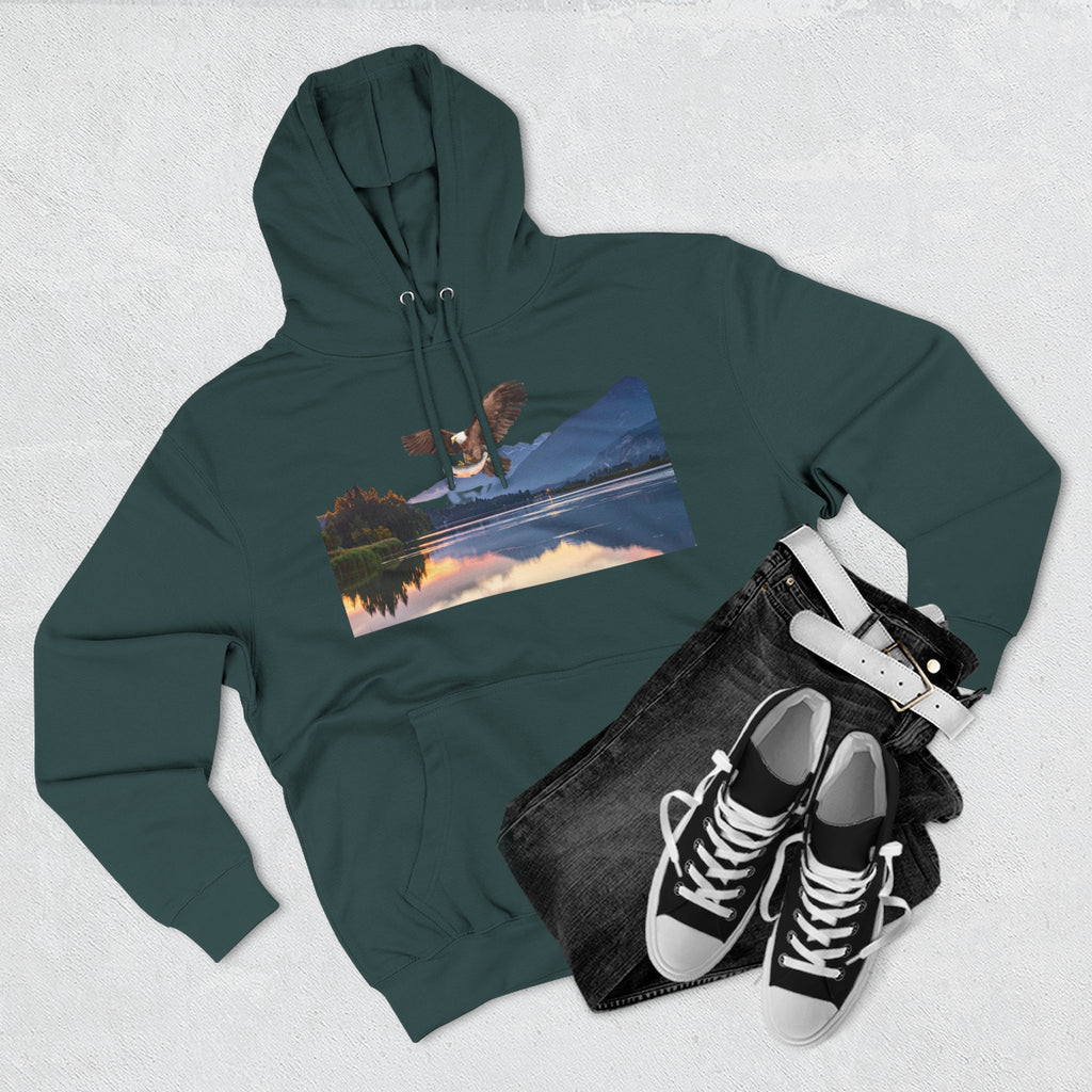 Sunset Lake Eagle Hoodie - Nature Landscape Fleece Pullover