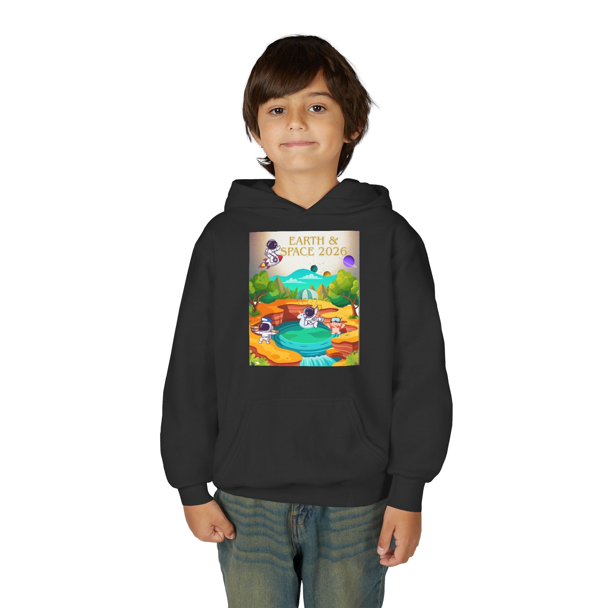 Earth & Space 2026 Youth Hoodie — Cute Space Explorer Kids Sweatshirt