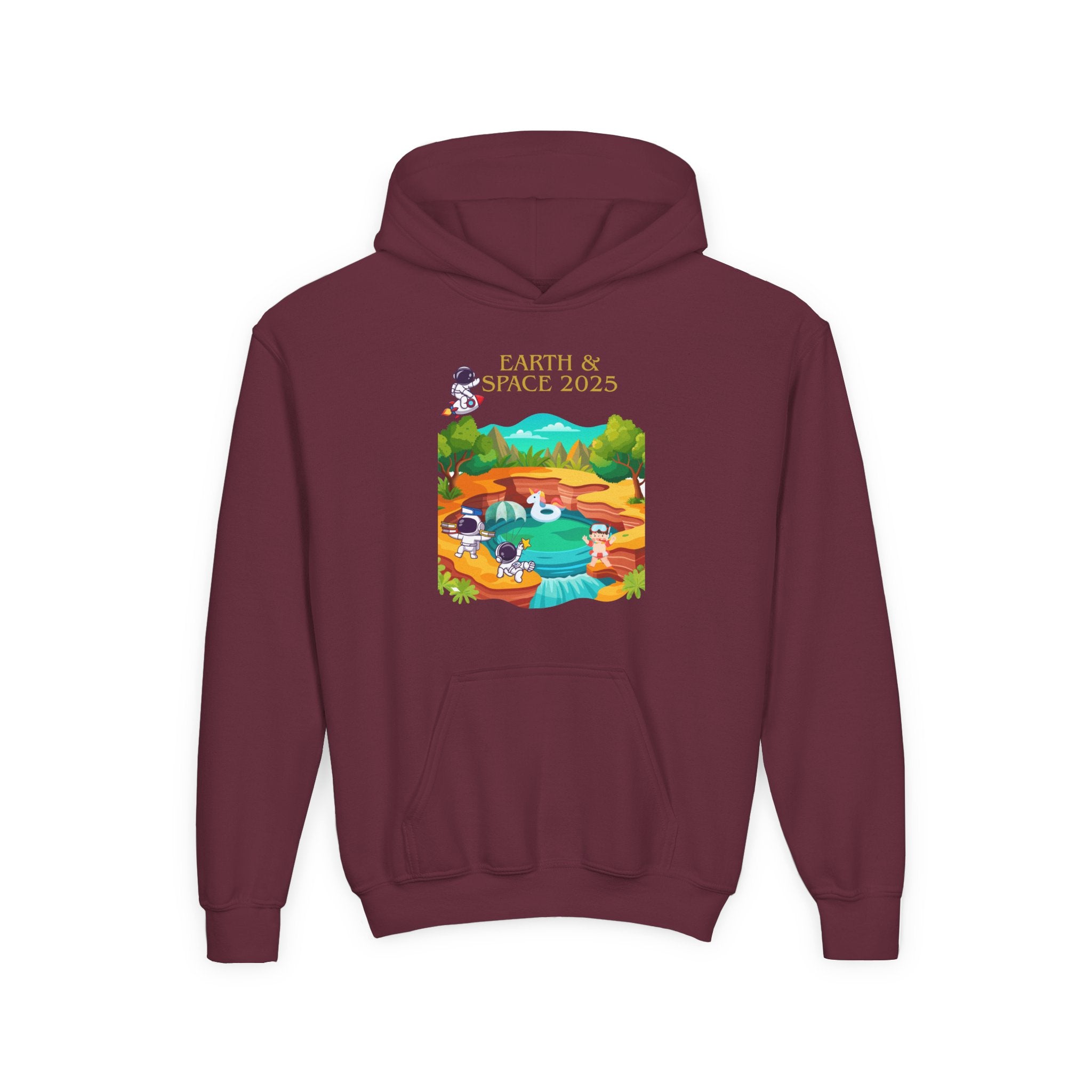 Youth Earth & Space 2025 Graphic Hoodie, Fun For Kids, Perfect for School, Space Lovers Gift, Comfortable Everyday Wear