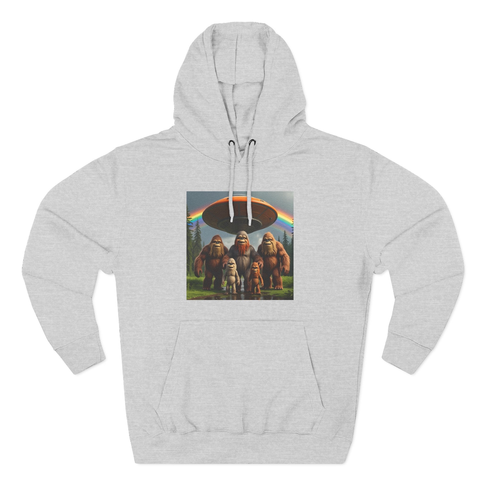 Sasquatch Family Rainbow Hoodie — Retro Bigfoot Graphic Pullover
