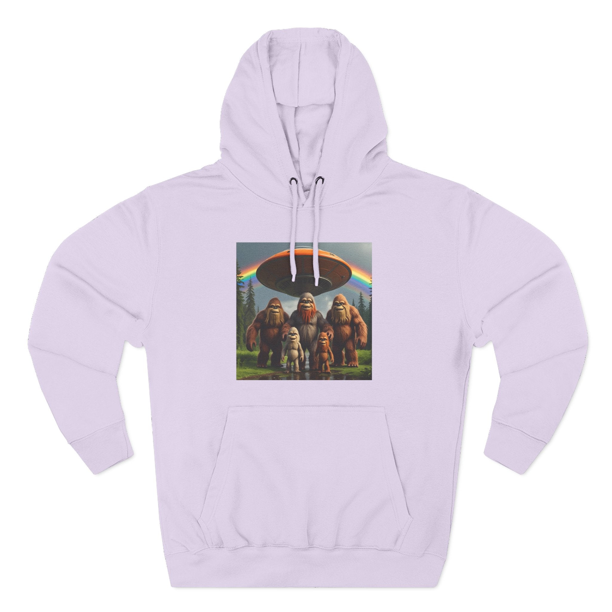 Sasquatch Family Rainbow Hoodie — Retro Bigfoot Graphic Pullover
