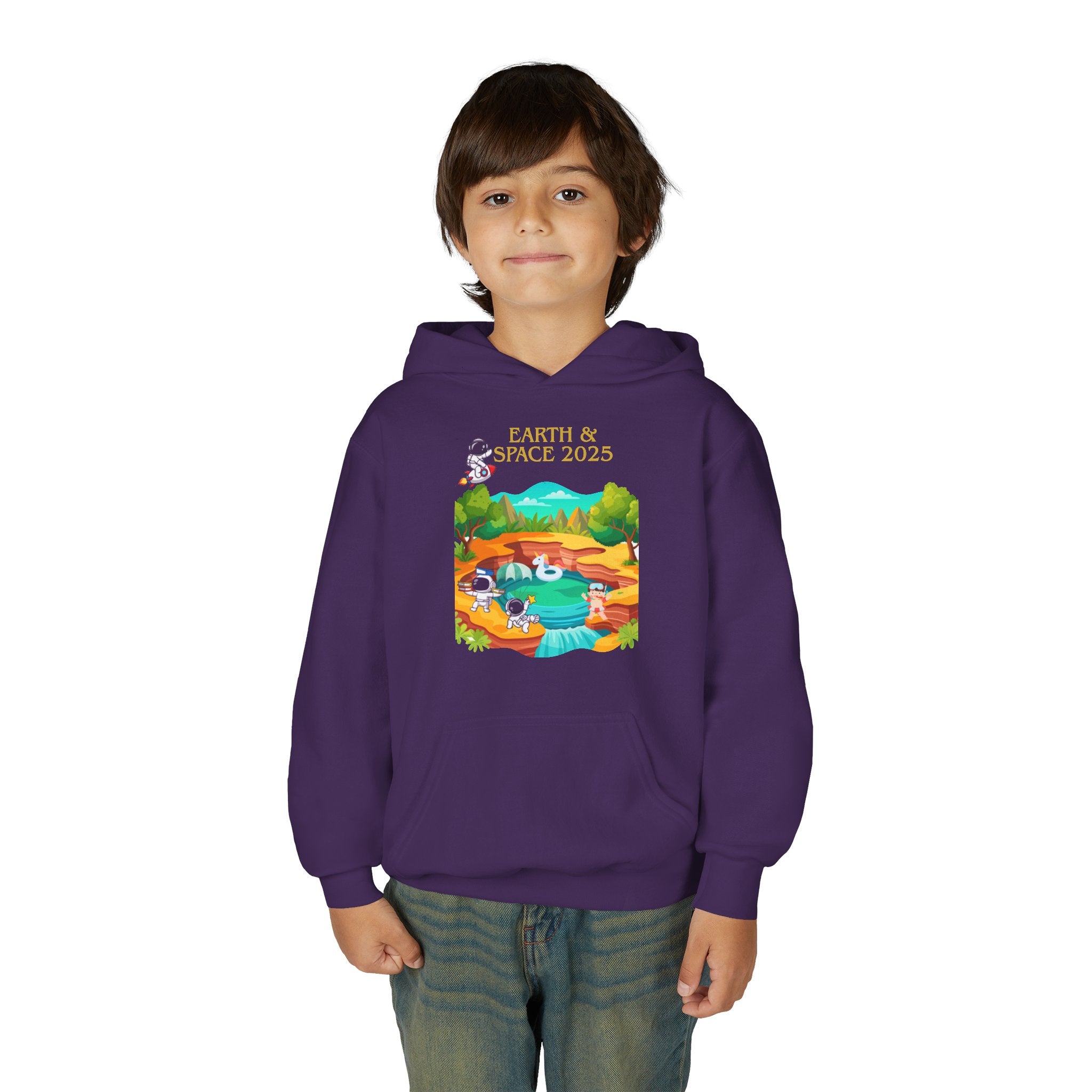 Youth Earth & Space 2025 Graphic Hoodie, Fun For Kids, Perfect for School, Space Lovers Gift, Comfortable Everyday Wear