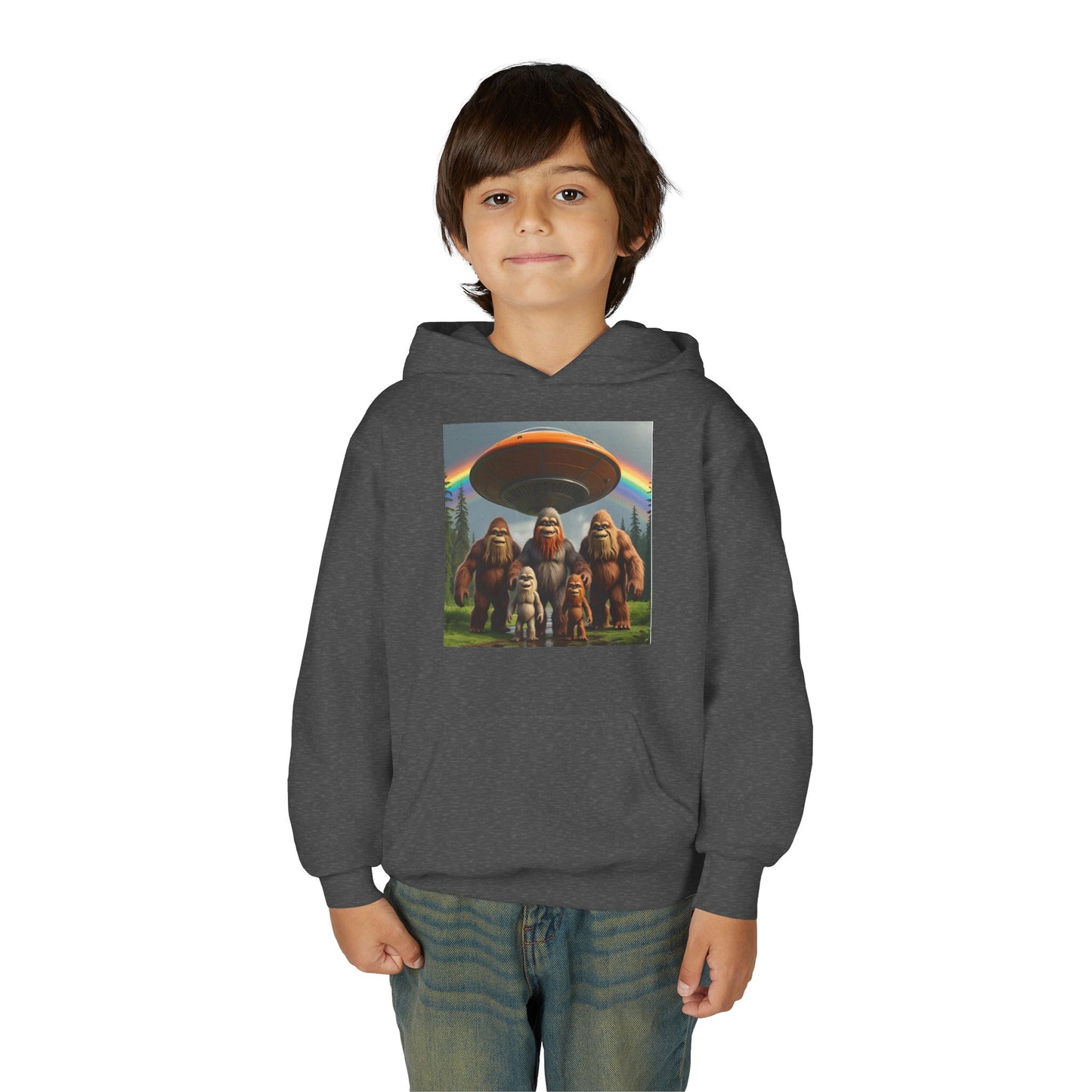 Youth Hoodie with Fun Bigfoot Design, Casual Sweatshirt for Kids, Perfect for Camp, Holidays, or Everyday Wear
