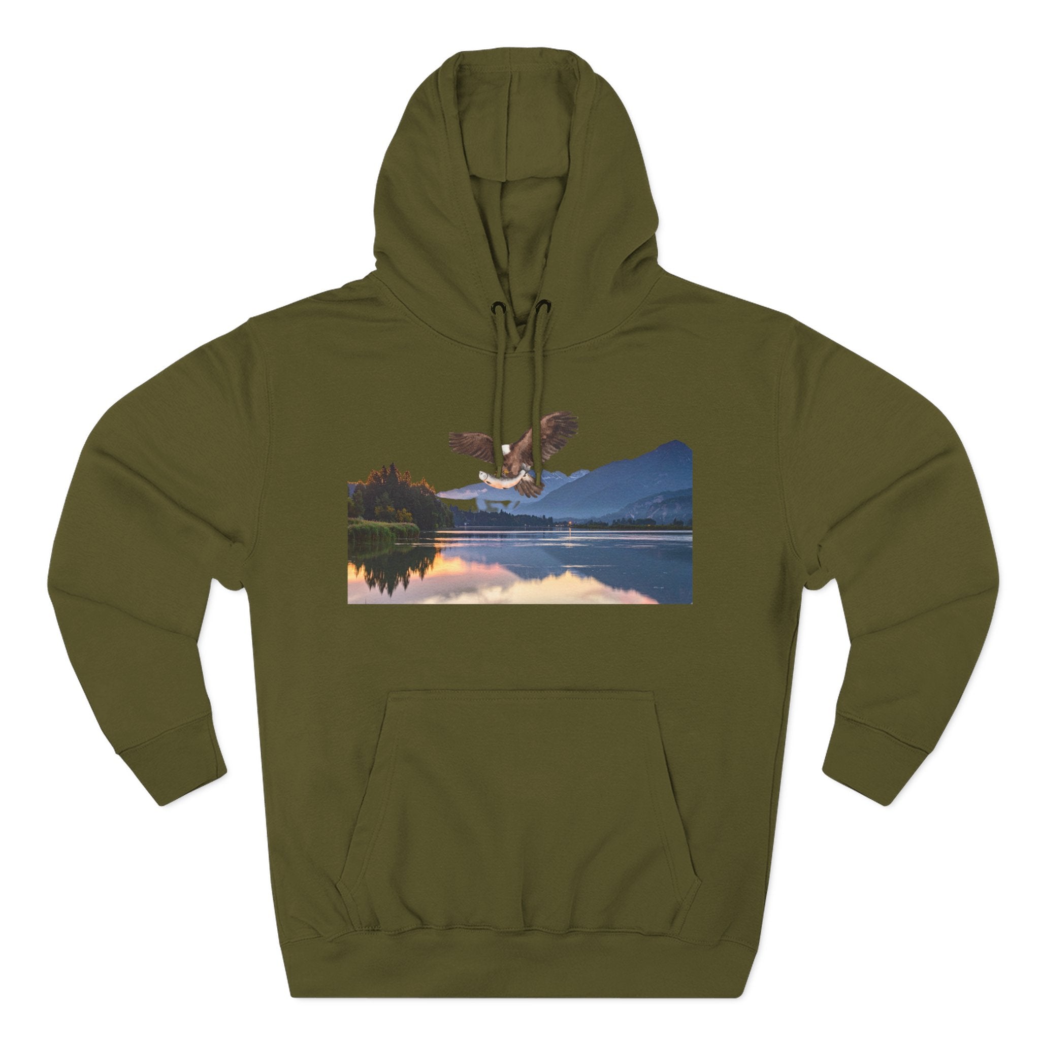 Sunset Lake Eagle Hoodie - Nature Landscape Fleece Pullover