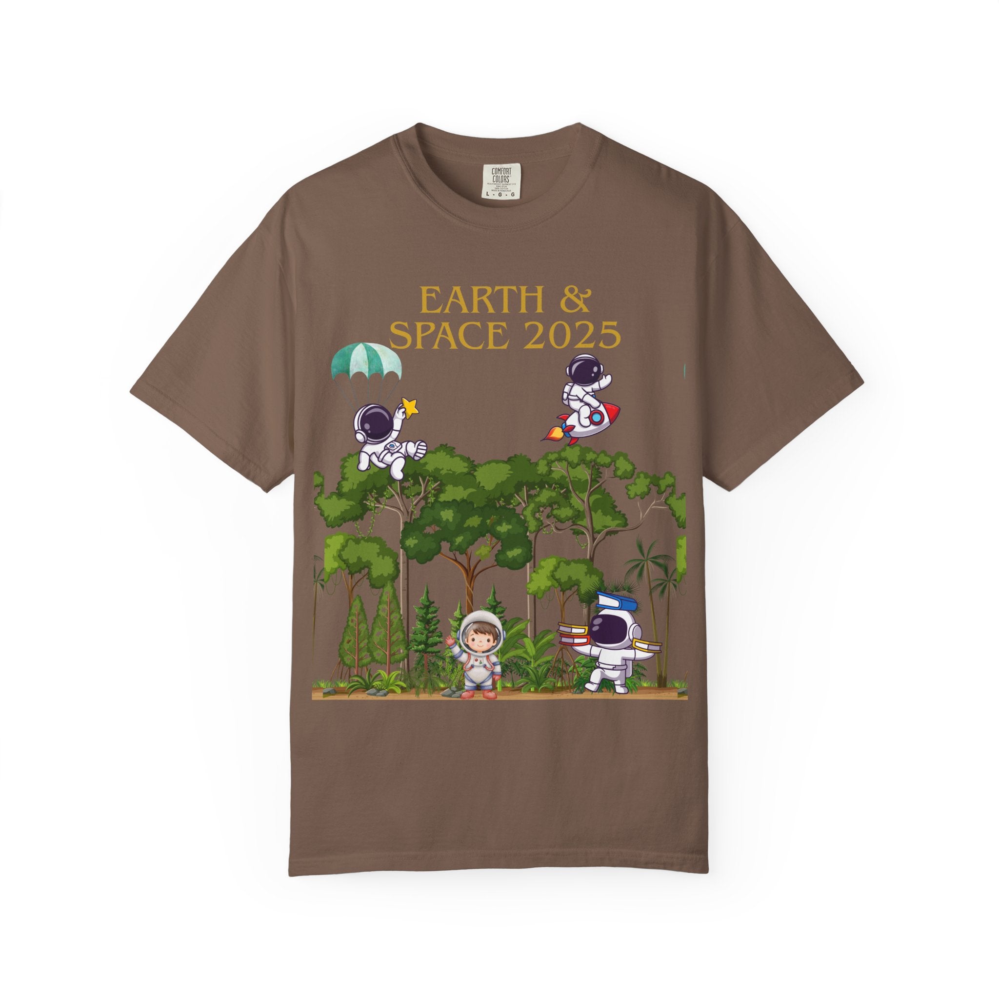 Earth & Space 2025 Unisex T-shirt, Cute Astronaut Tee, Nature Lover Shirt, Space Exploration Gift, Eco-Friendly Tee