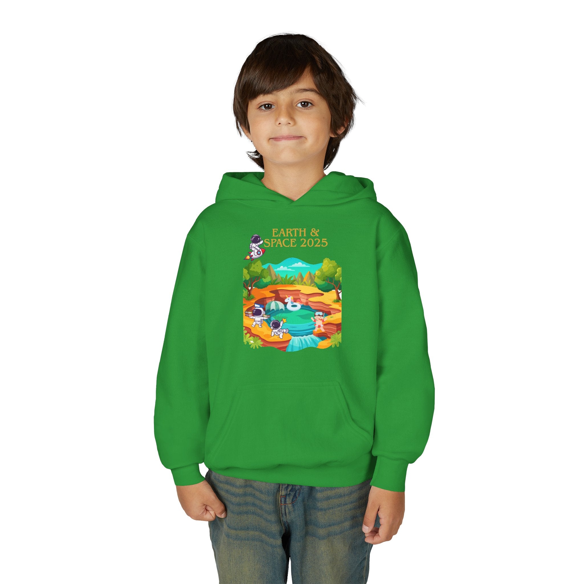 Youth Earth & Space 2025 Graphic Hoodie, Fun For Kids, Perfect for School, Space Lovers Gift, Comfortable Everyday Wear