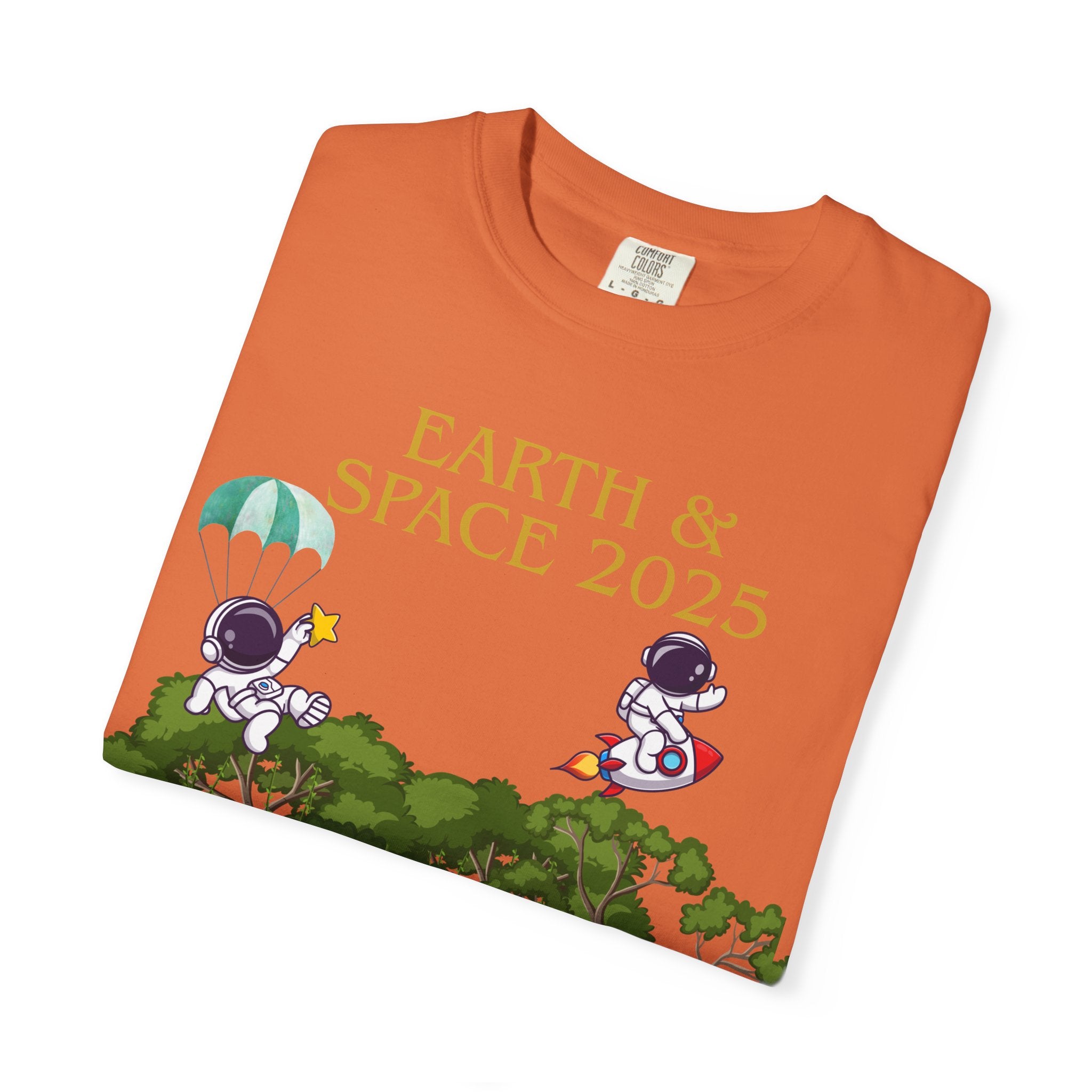 Earth & Space 2025 Unisex T-shirt, Cute Astronaut Tee, Nature Lover Shirt, Space Exploration Gift, Eco-Friendly Tee