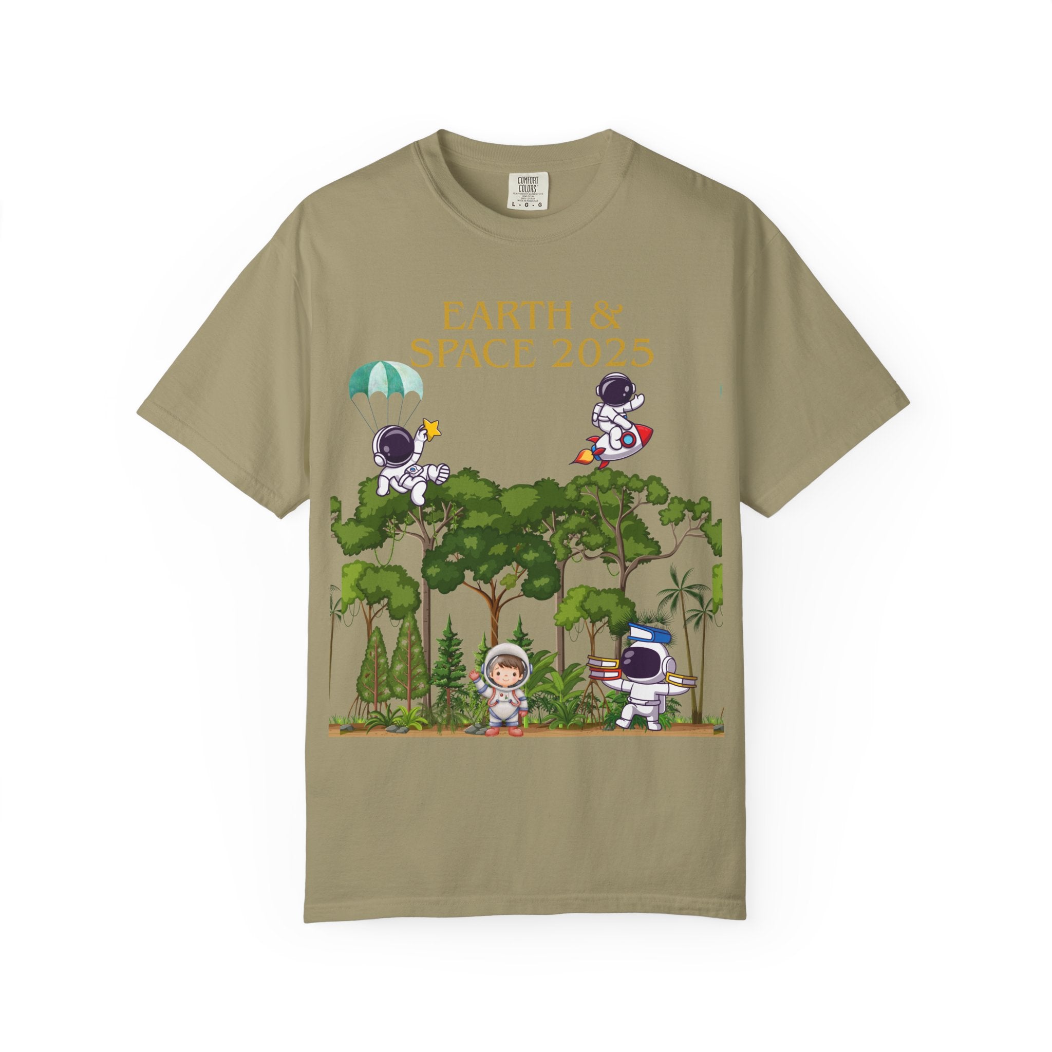 Earth & Space 2025 Unisex T-shirt, Cute Astronaut Tee, Nature Lover Shirt, Space Exploration Gift, Eco-Friendly Tee