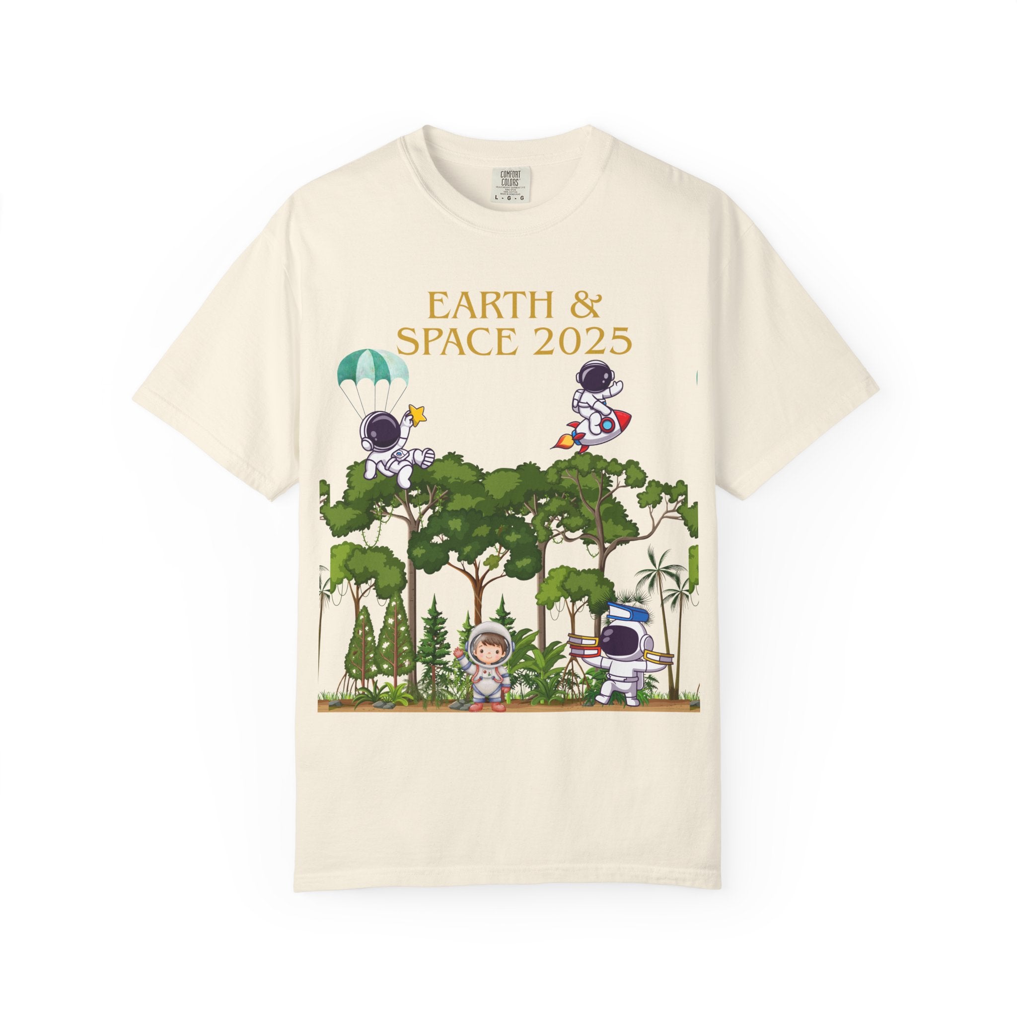 Earth & Space 2025 Unisex T-shirt, Cute Astronaut Tee, Nature Lover Shirt, Space Exploration Gift, Eco-Friendly Tee