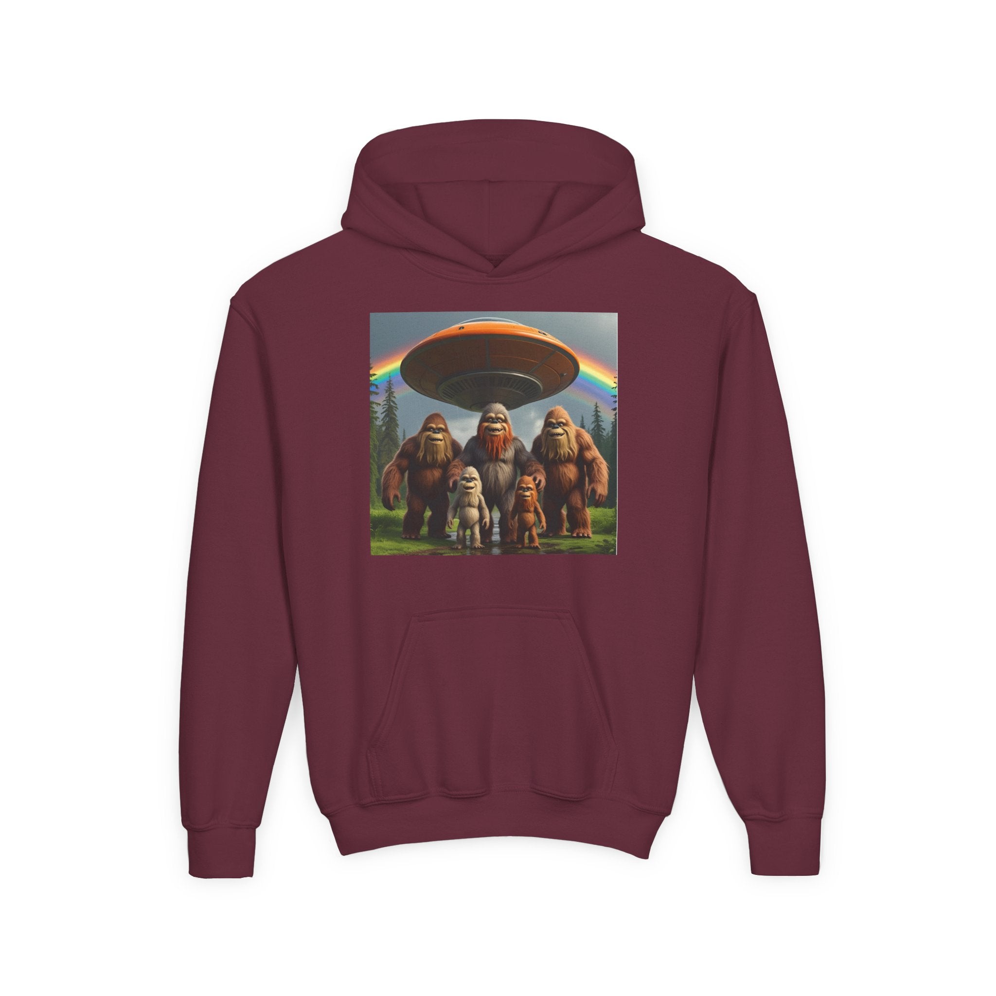 Youth Hoodie with Fun Bigfoot Design, Casual Sweatshirt for Kids, Perfect for Camp, Holidays, or Everyday Wear