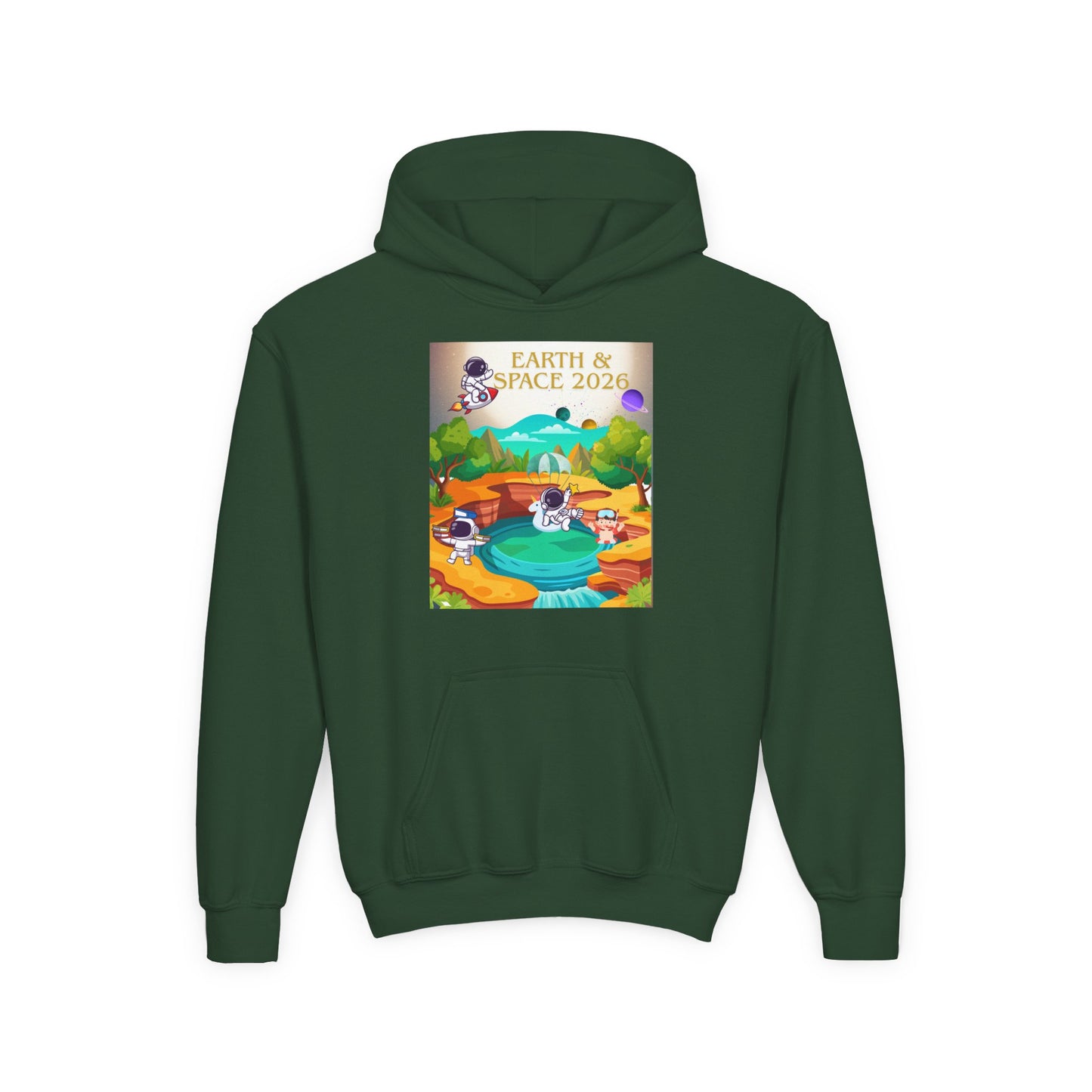 Earth & Space 2026 Youth Hoodie — Cute Space Explorer Kids Sweatshirt