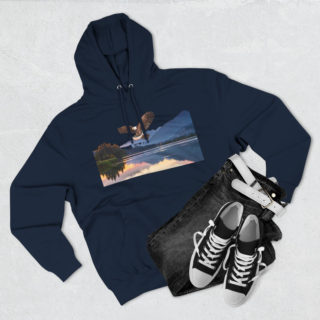 Sunset Lake Eagle Hoodie - Nature Landscape Fleece Pullover