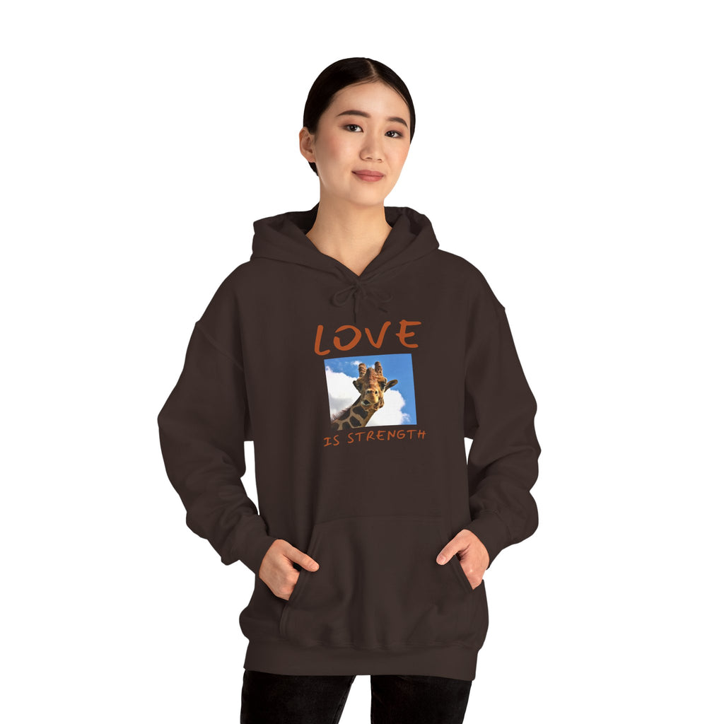 Giraffe Love Hoodie – "Love Is Strength" Wonder Path Empowering Joy Sweatshirt