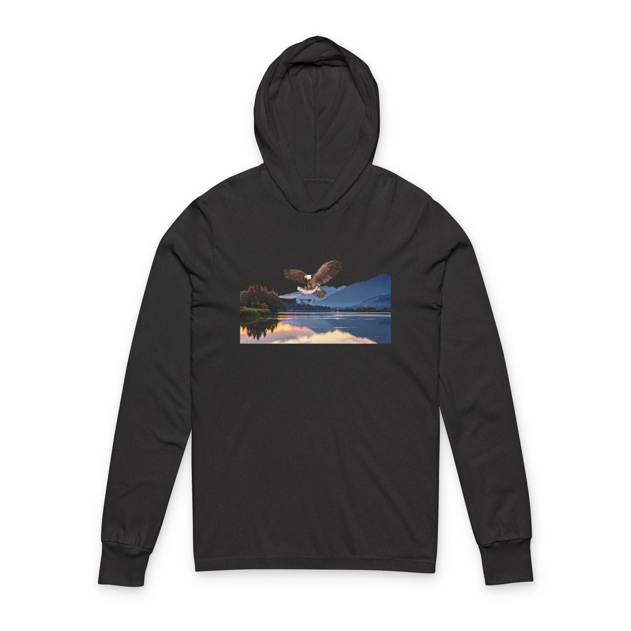 Eagle Over Lake Hooded Long-Sleeve Tee