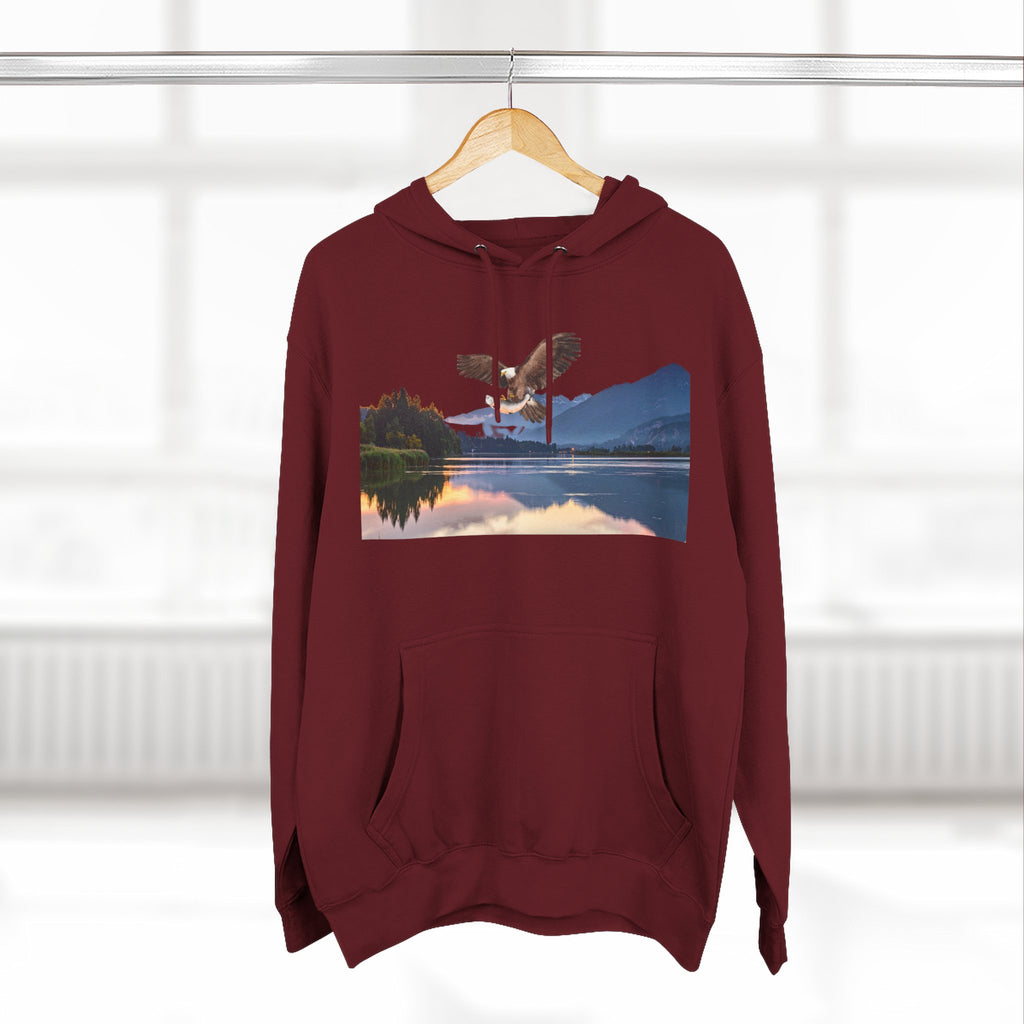 Sunset Lake Eagle Hoodie - Nature Landscape Fleece Pullover