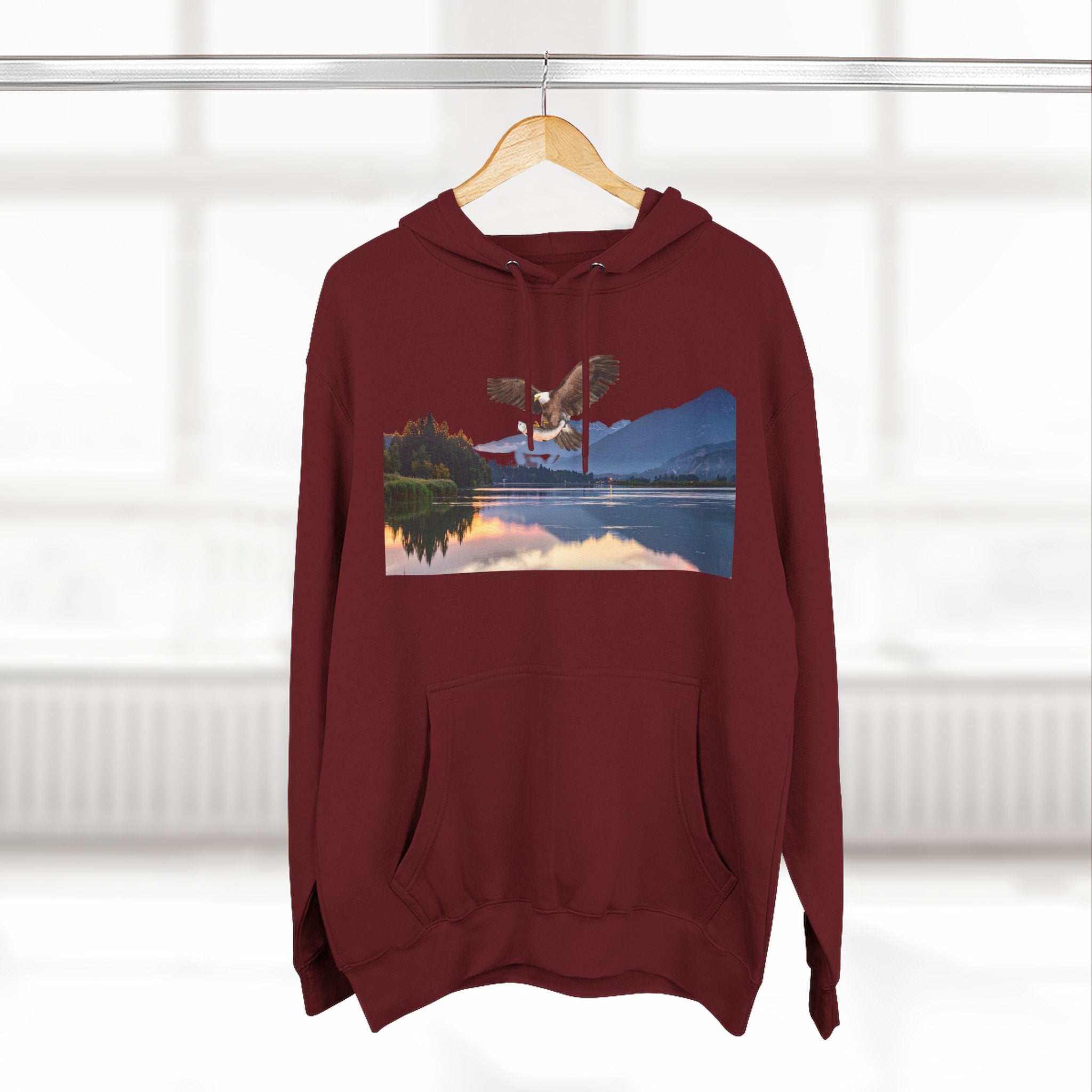 Sunset Lake Eagle Hoodie - Nature Landscape Fleece Pullover