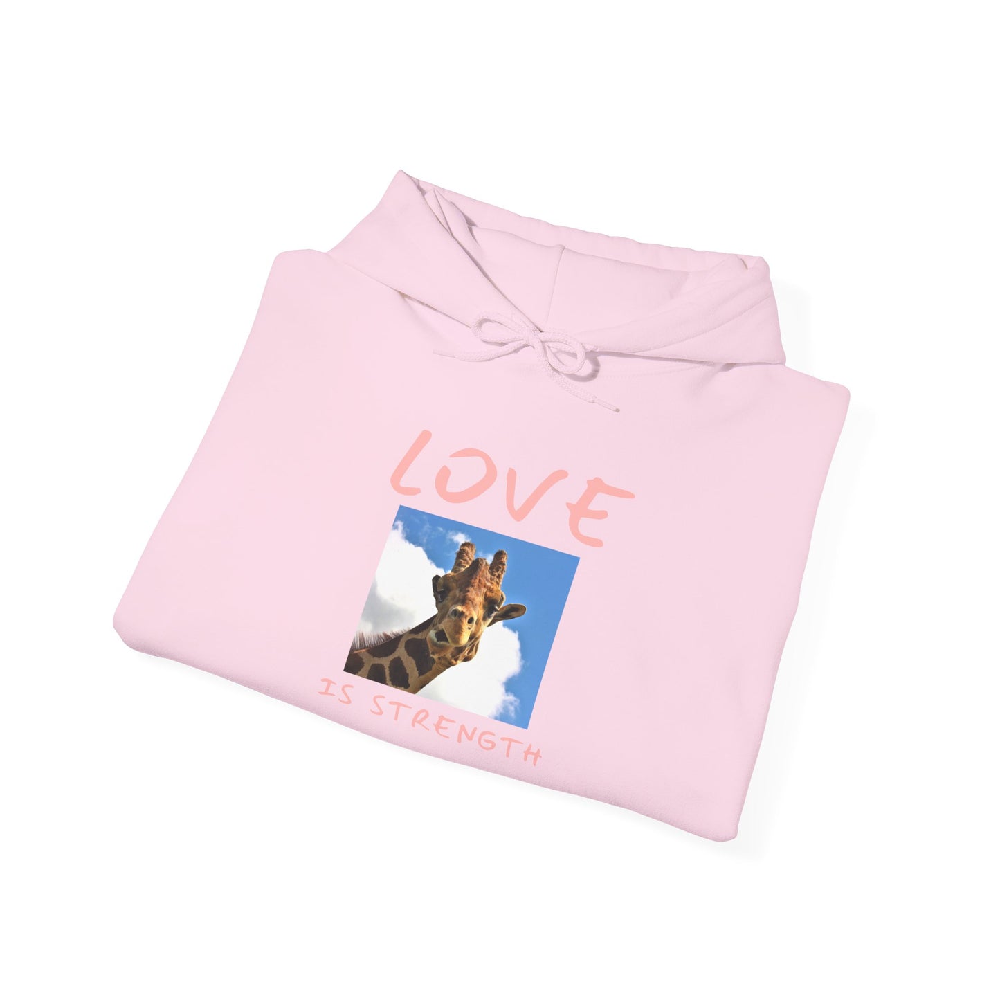 Giraffe Love Hoodie – "Love Is Strength" Wonder Path Empowering Joy Sweatshirt